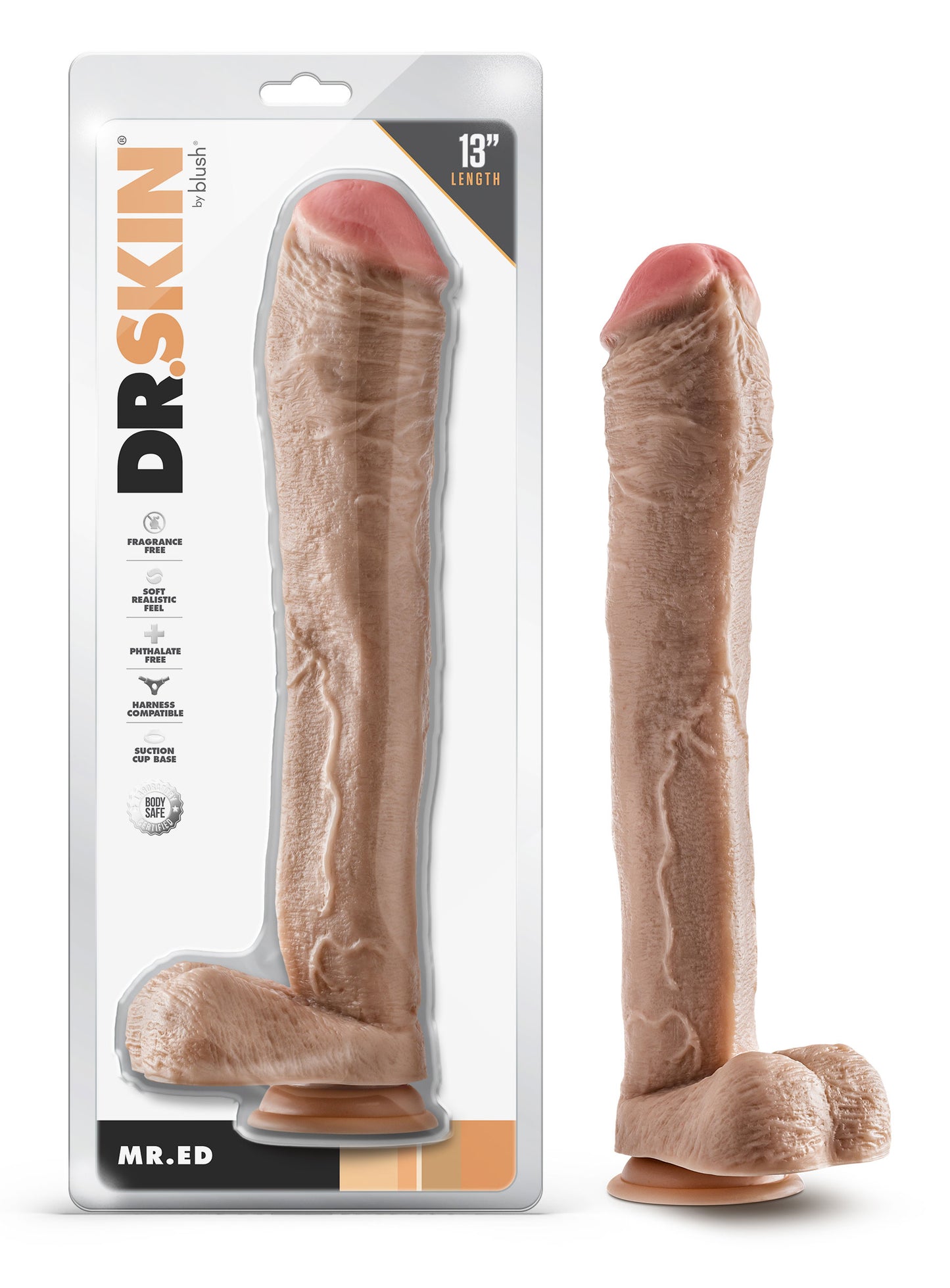Dr. Skin - Mr. Ed - 13 Inch Dildo With Balls - Beige | 819835029427 | Available at EroticWarehouse.com