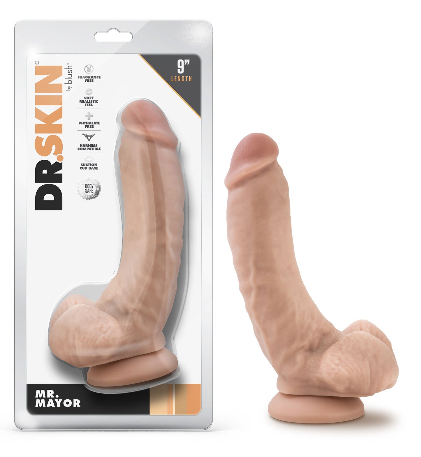 Dr. Skin - Mr. Mayor - 9 Inch Dildo With Balls - Beige | 819835029380 | Available at EroticWarehouse.com