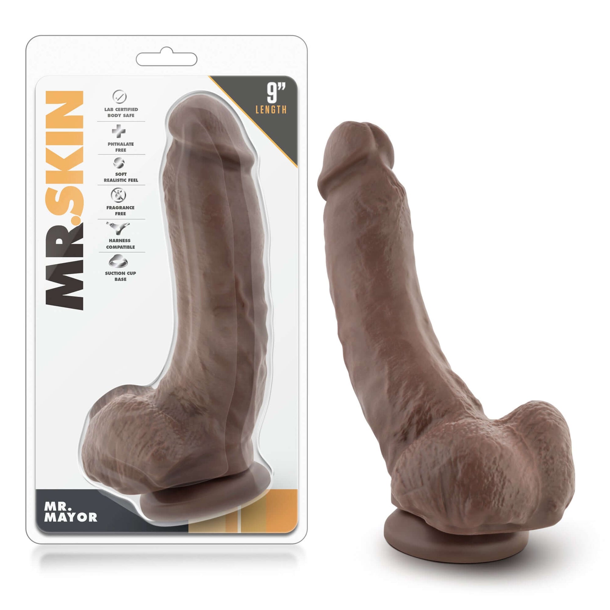 Dr. Skin - Mr. Mayor 9 Inch Dildo With Suction Cup - Chocolate | 855215007135 | Available at EroticWarehouse.com