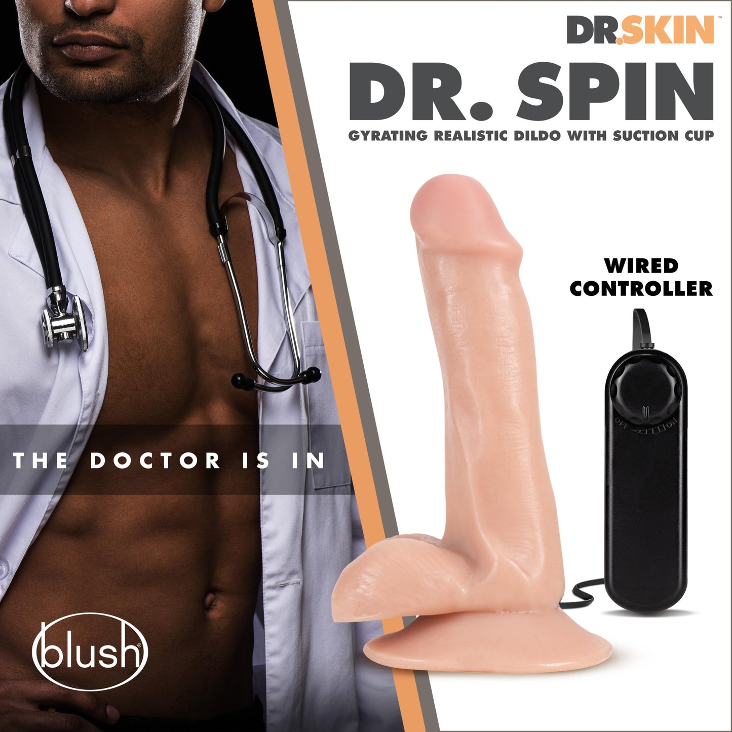 Dr. Skin - Dr. Spin - 6 Inch Gyrating Realistic Dildo - Vanilla | 819835023470 | Available at EroticWarehouse.com