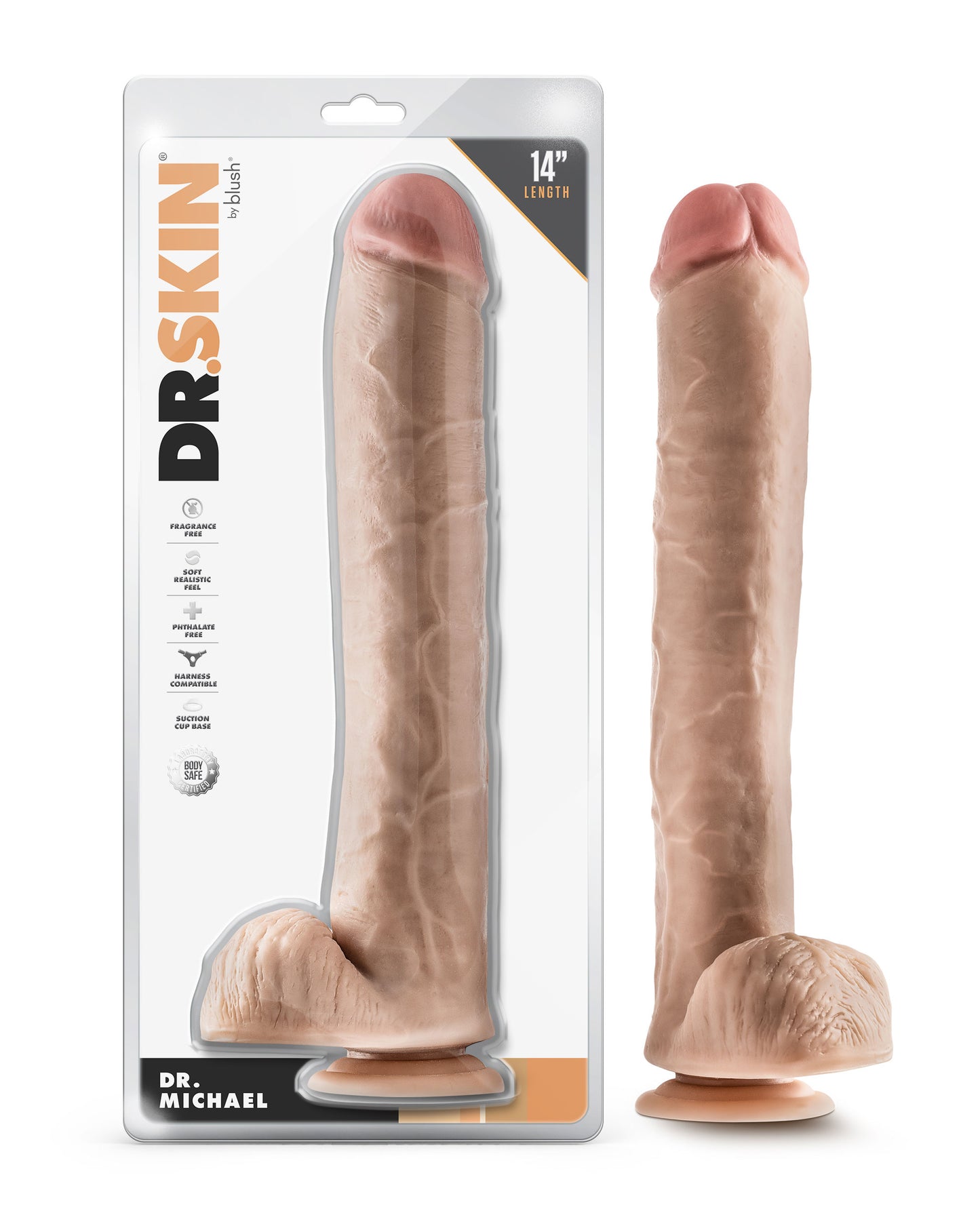Dr. Skin - Dr. Michael - 14 Inch Dildo With Balls - Beige | 819835029434 | Available at EroticWarehouse.com