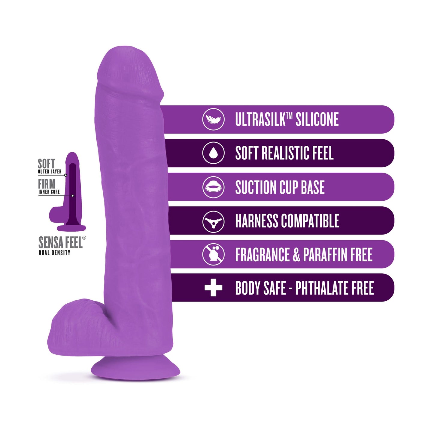Neo Elite - 11 Inch Silicone Dual Density Cock With Balls - Neon Purple | 819835024569 | Available at EroticWarehouse.com