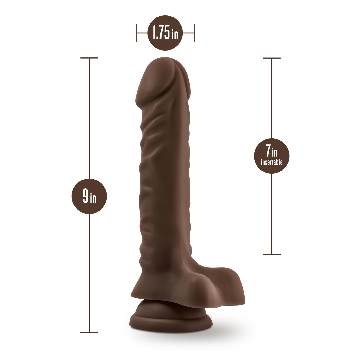 Dr. Skin Plus - 9 Inch Posable Dildo With Balls - Chocolate | 819835028260 | Available at EroticWarehouse.com