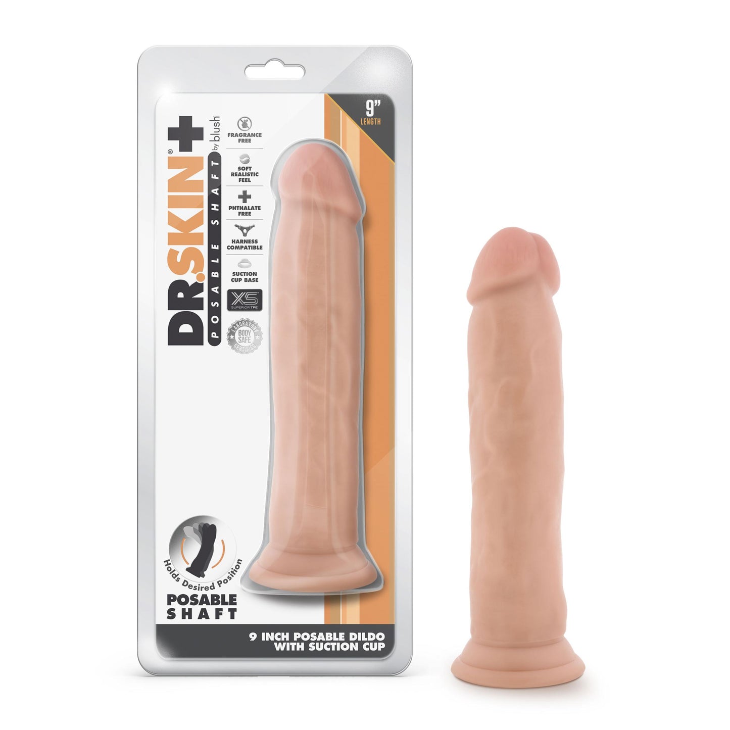 Dr. Skin Plus - 9 Inch Posable Thick Dildo - Vanilla | 819835028529 | Available at EroticWarehouse.com