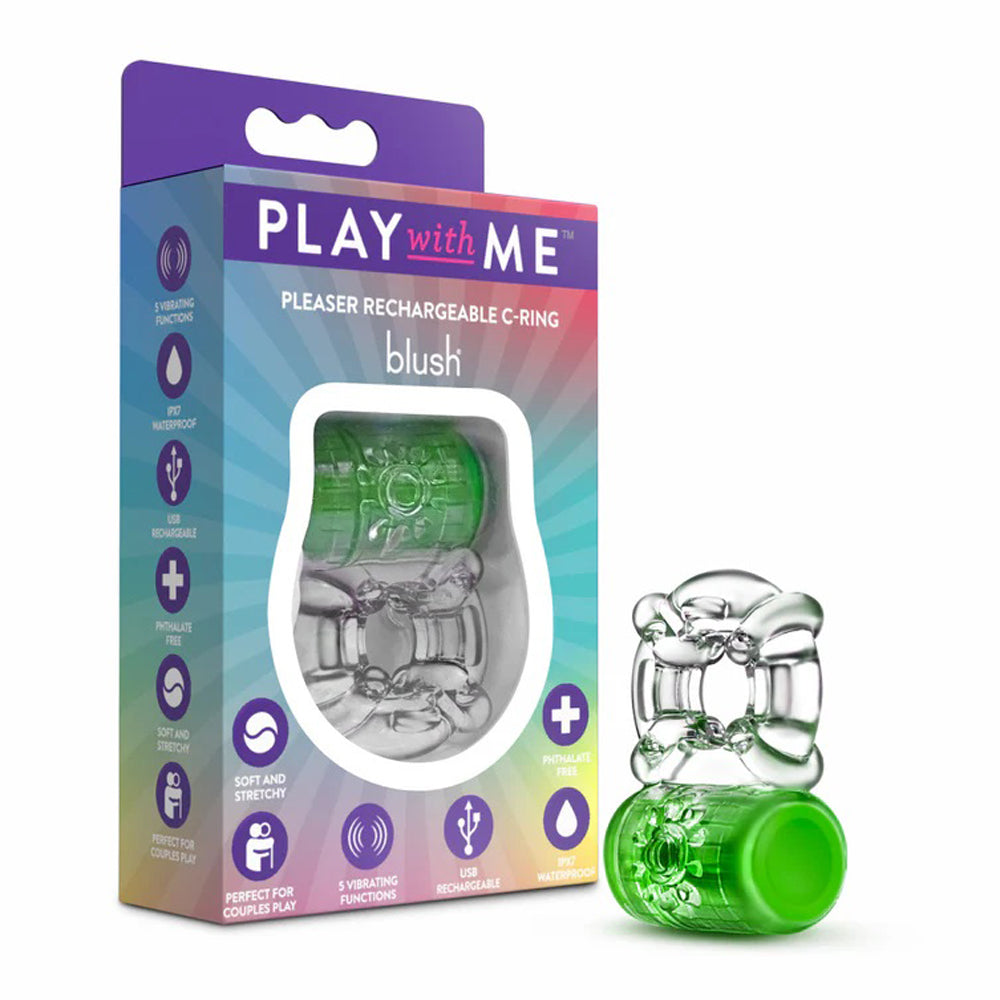 Play With Me Pleaser Rechargeable C-Ring Neon-Green | 850002870565 | Available at EroticWarehouse.com