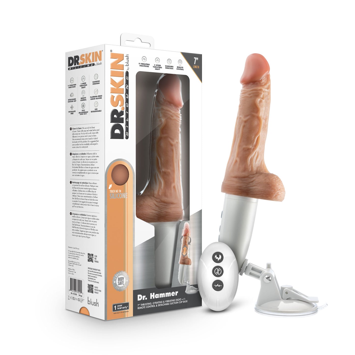 Dr. Skin Silicone - Dr. Hammer - 7 Inch Thrusting Dildo With Handle - Beige | 810138370292 | Available at EroticWarehouse.com