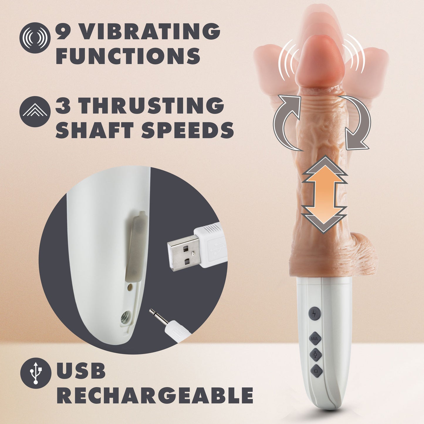 Dr. Skin Silicone - Dr. Hammer - 7 Inch Thrusting Dildo With Handle - Beige | 810138370292 | Available at EroticWarehouse.com