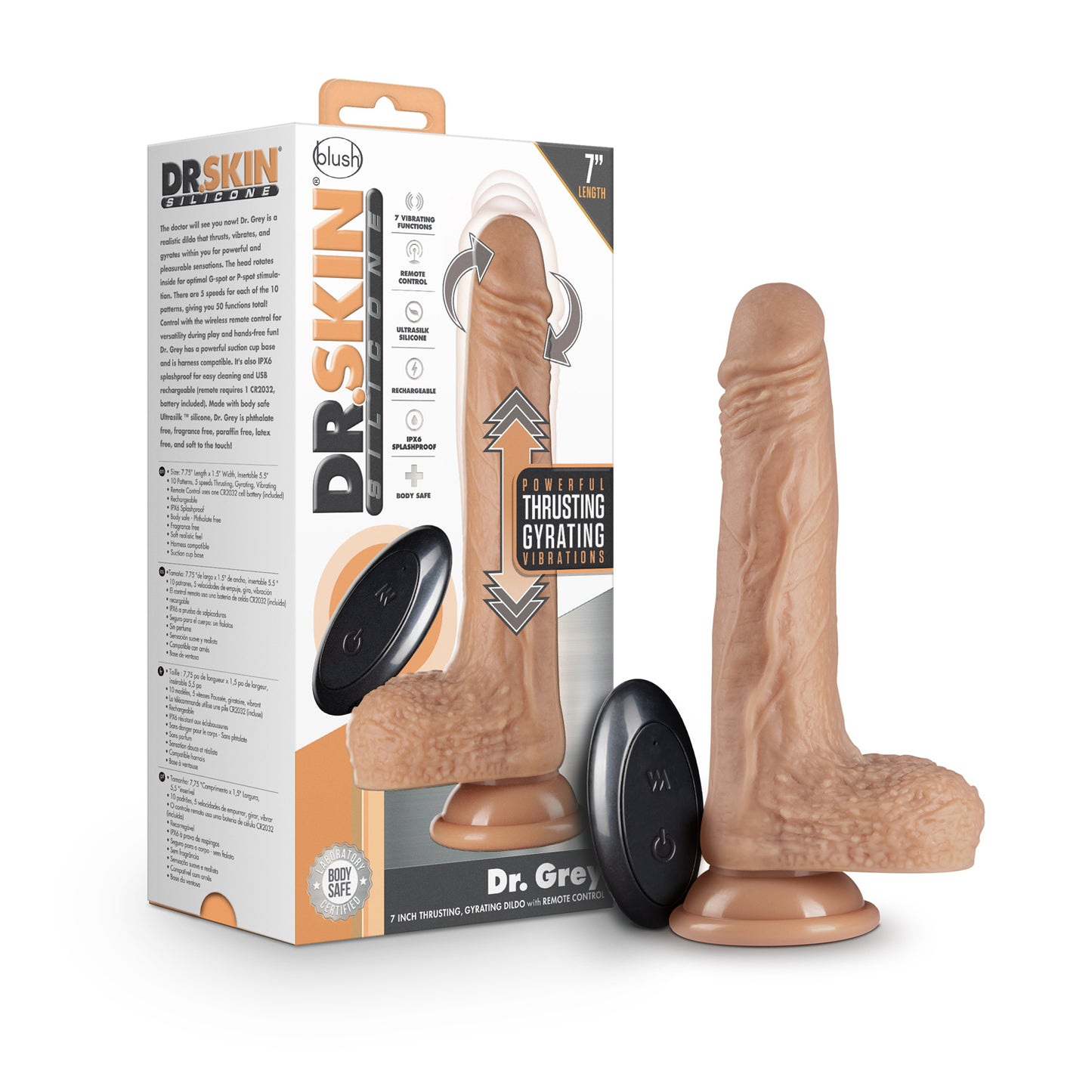 Dr. Skin Silicone - Dr. Grey - 7.0" Thrusting Dildo - Vanilla (7.5" While Thrusting) | 819835027997 | Available at EroticWarehouse.com