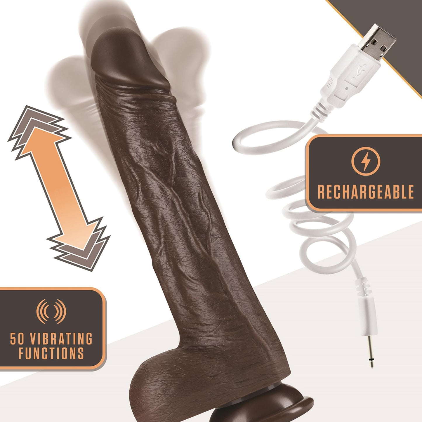 Dr. Skin Silicone - Dr. Murphy - 8 Inch Thrusting Dildo - Chocolate | 819835028314 | Available at EroticWarehouse.com