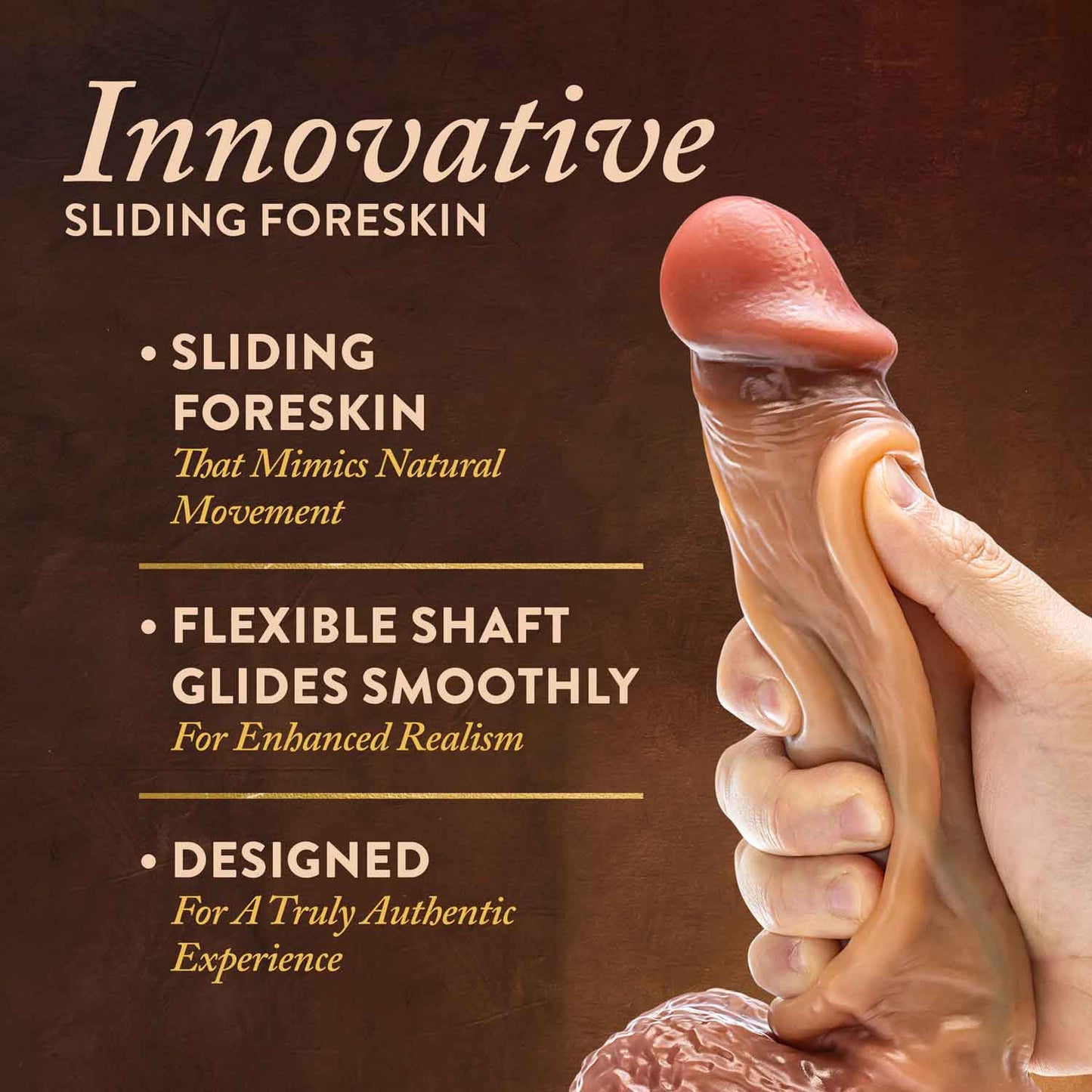Renaissance - Raphael - 9.5 Inch Sliding Foreskin Dildo With Squeezable Balls - Tan | 810138370322 | Available at EroticWarehouse.com