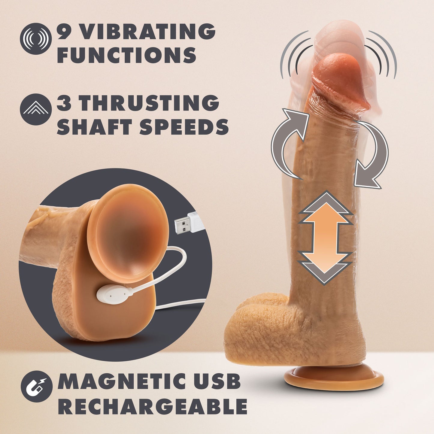 Dr. Skin Silicone - Dr. Phillips - 8.5 Inch Thrusting Dildo - Tan | 810138370308 | Available at EroticWarehouse.com