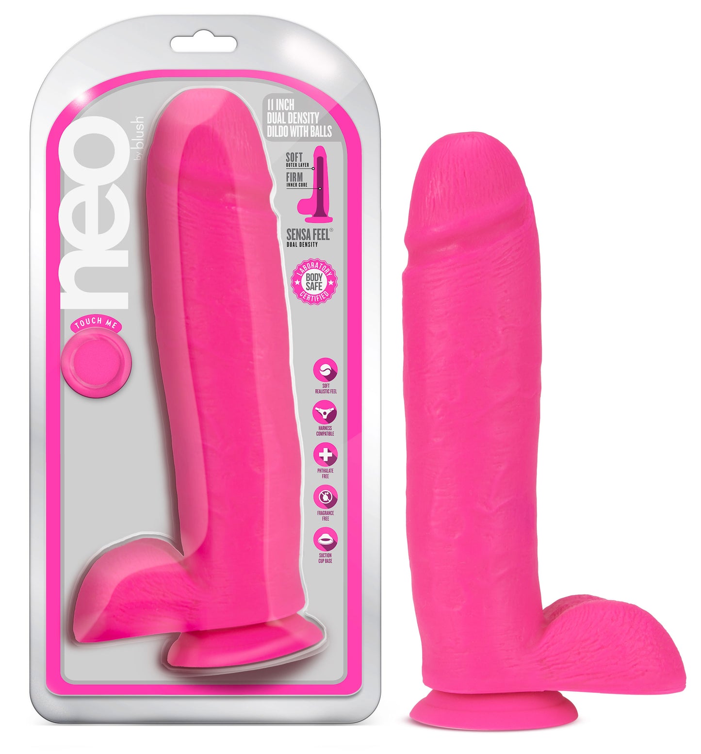 Neo - 11 Inch Dual Density Dildo - Neon Pink | 819835027096 | Available at EroticWarehouse.com