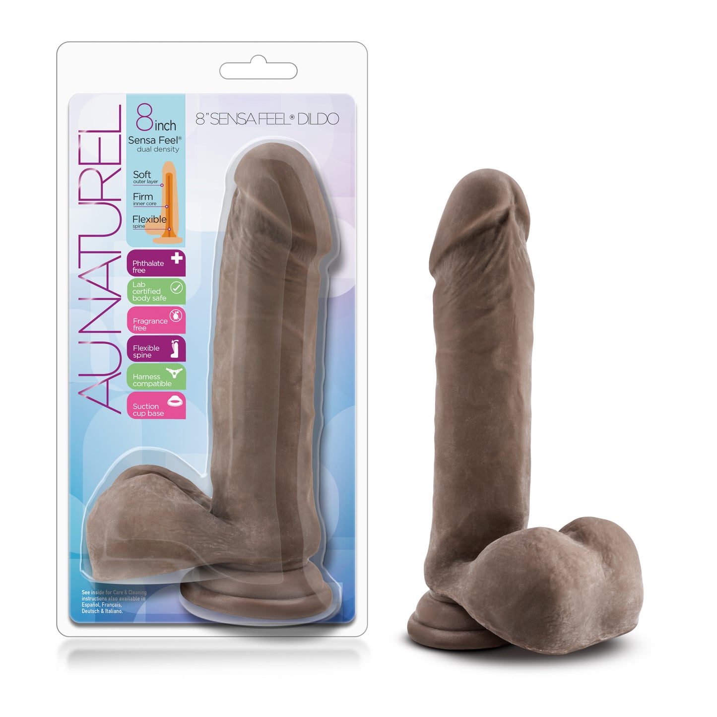 Au Naturel 8 Inch Sensa Feel Dildo - Chocolate | 855215007654 | Available at EroticWarehouse.com