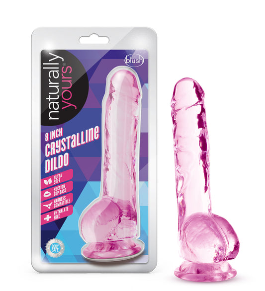 Naturally Yours - 8 Inch Crystalline Dildo - Rose | 819835026822 | Available at EroticWarehouse.com