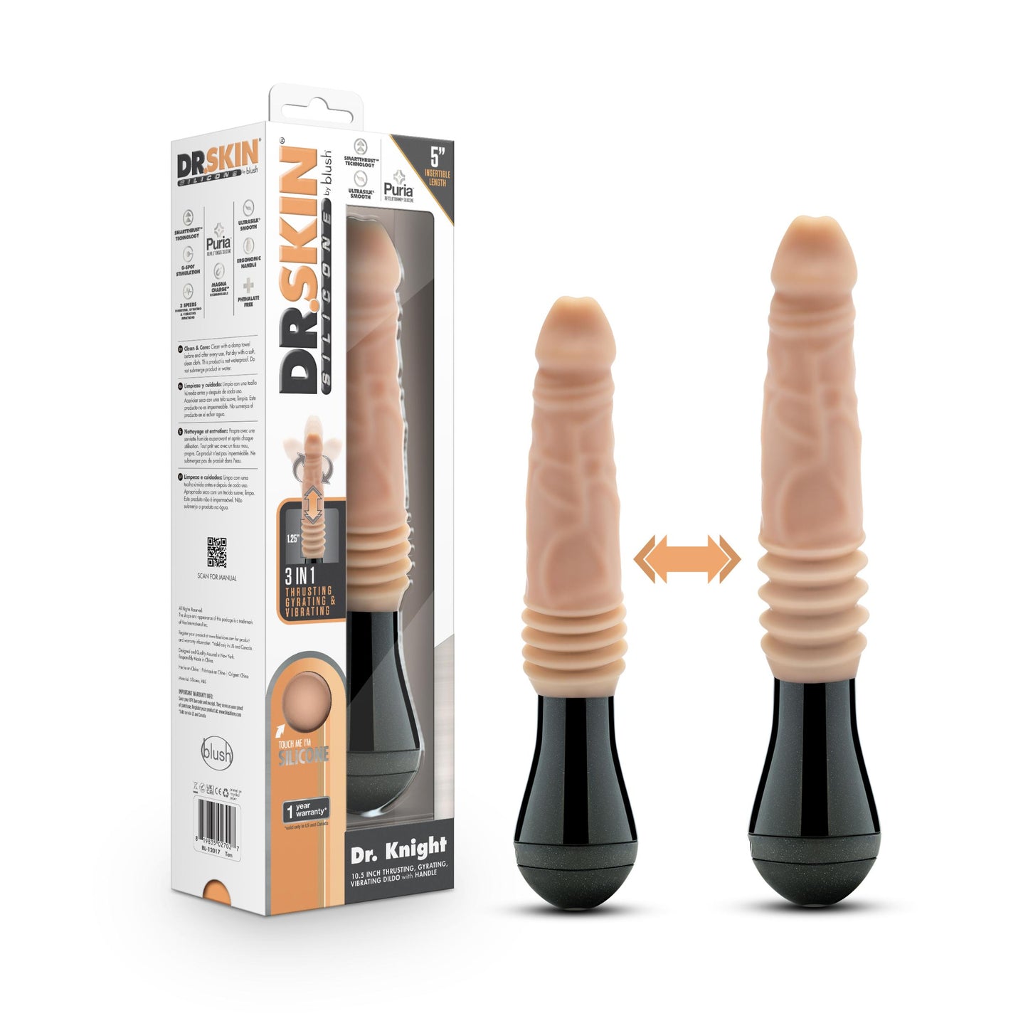 Dr. Skin Silicone - Dr. Knight - Thrusting Gyrating Vibrating Dildo - Beige | 819835026921 | Available at EroticWarehouse.com