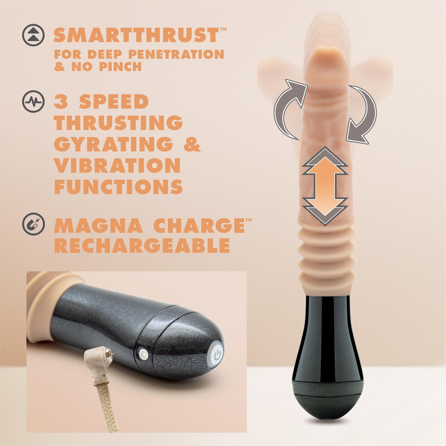 Dr. Skin Silicone - Dr. Knight - Thrusting Gyrating Vibrating Dildo - Beige | 819835026921 | Available at EroticWarehouse.com