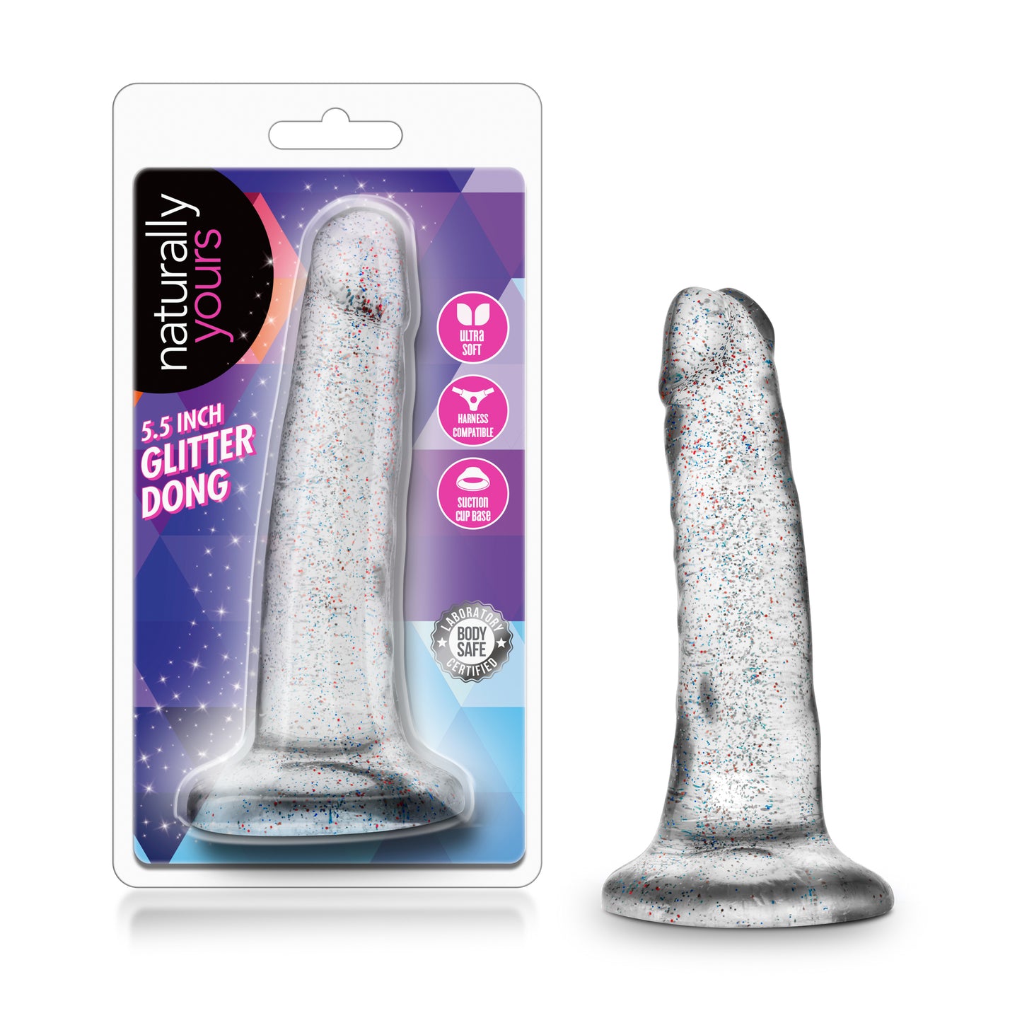 Naturally Yours - 5.5 Inch Glitter Dong - Sparkling Clear | 819835021377 | Available at EroticWarehouse.com