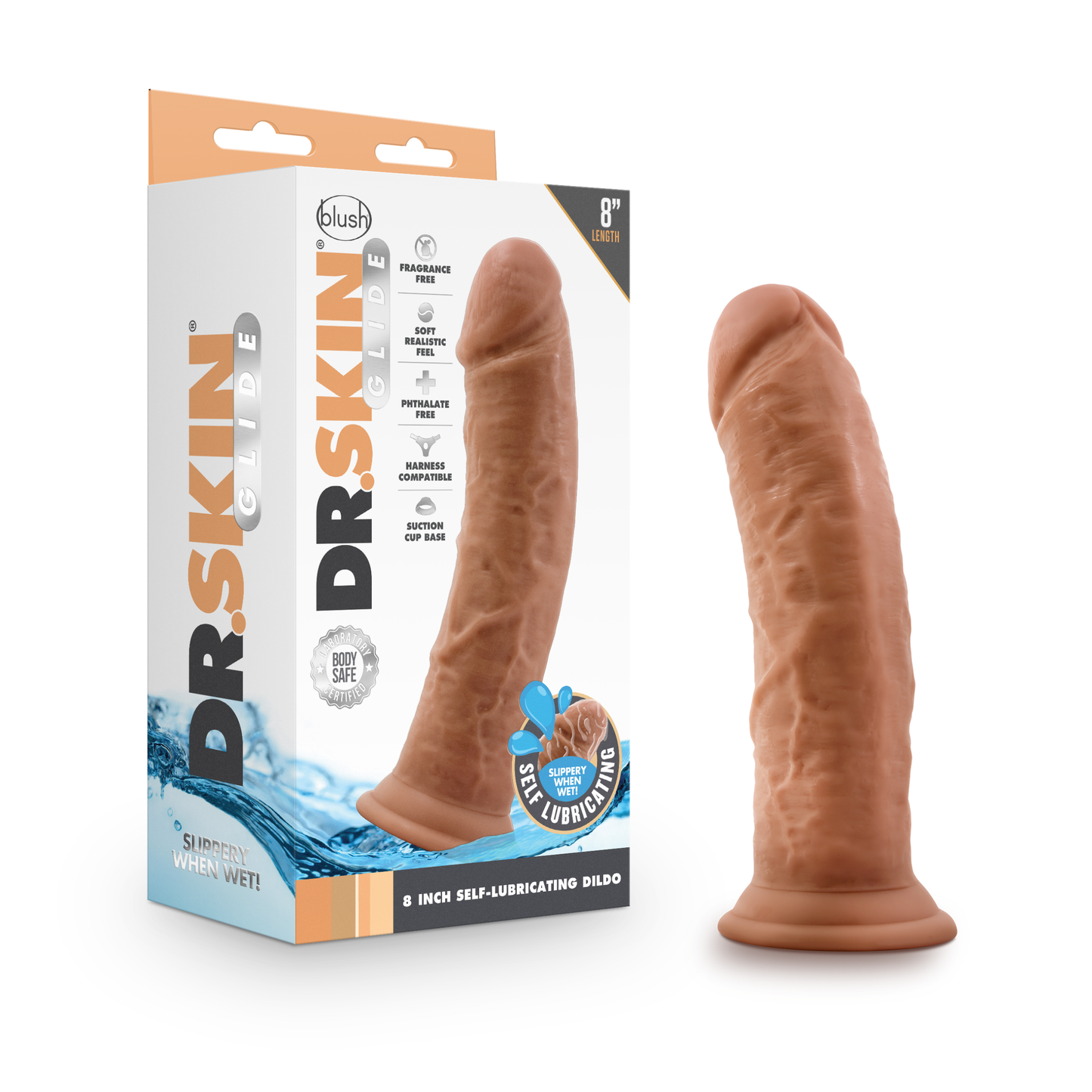 Dr. Skin Glide 8 Inch Self Lubricating Dildo - - Mocha | 819835027973 | Available at EroticWarehouse.com