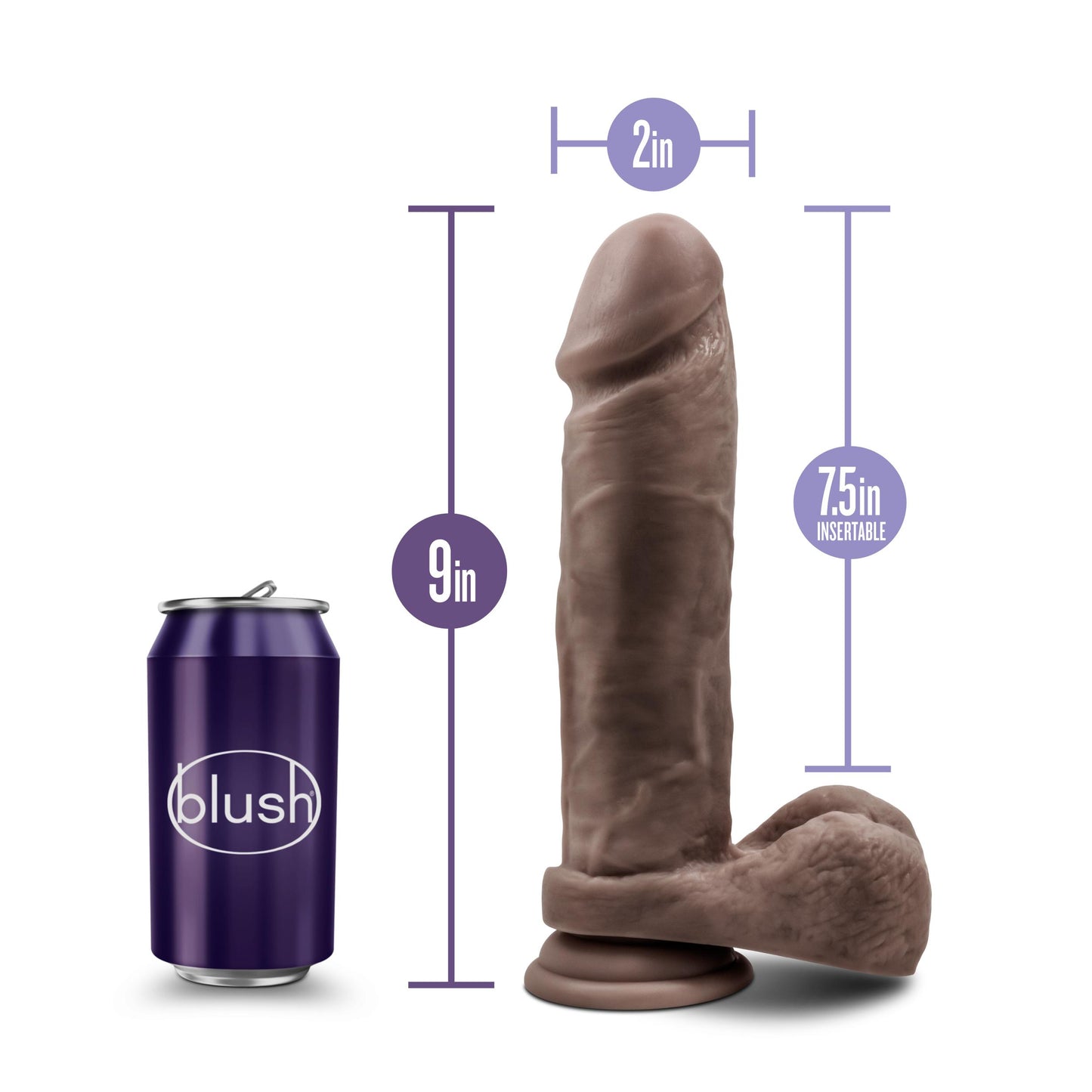 Au Natural - 9 Inch Dildo With Suction Cup - Chocolate | 819835023609 | Available at EroticWarehouse.com