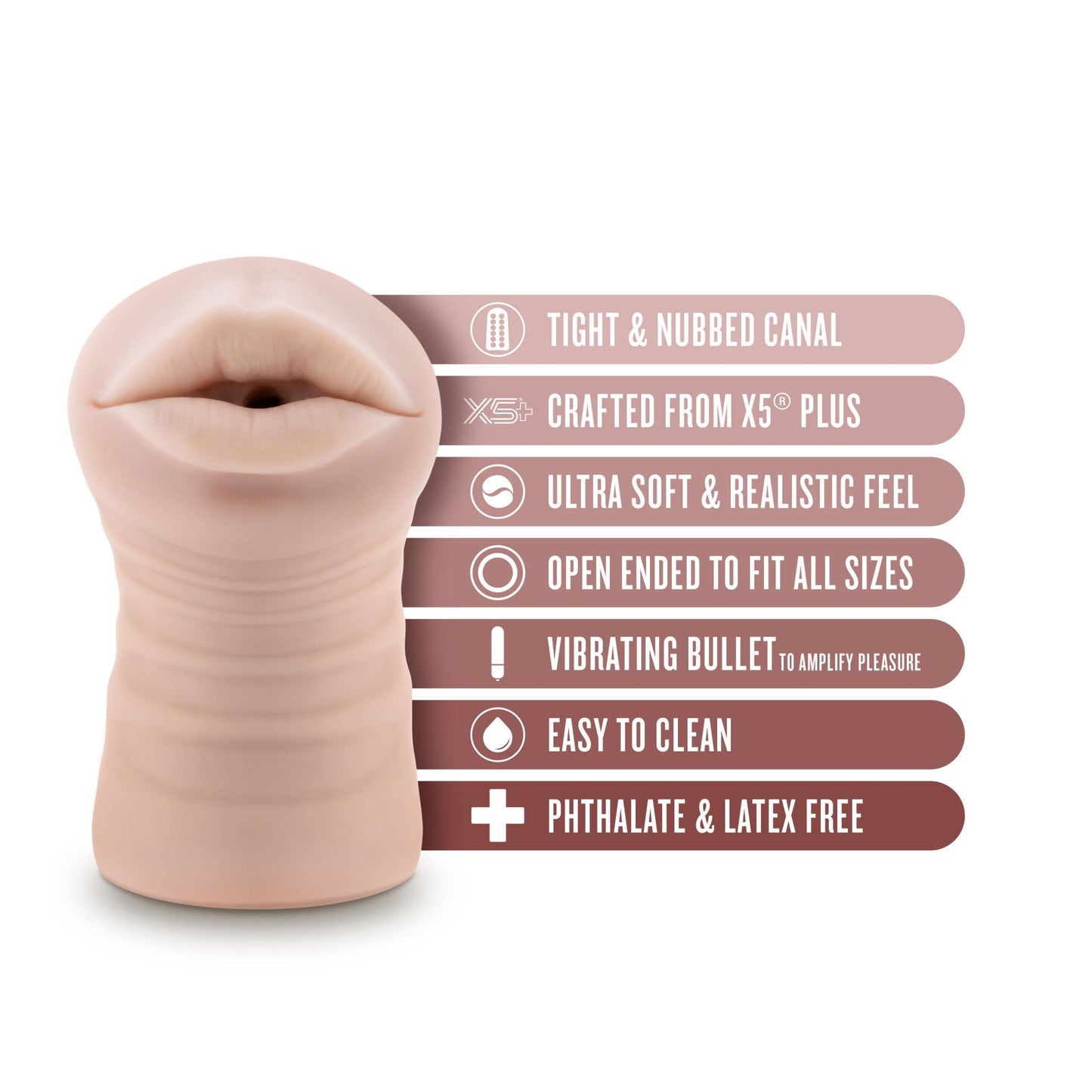 Enlust - Nicole - Vibrating Mouth Style Stroker - Beige | 810138370049 | Available at EroticWarehouse.com