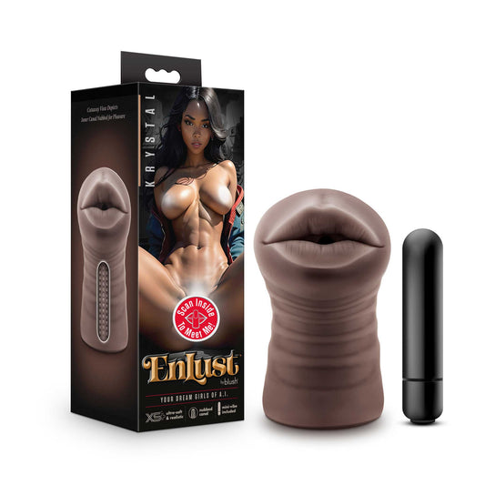 Enlust - Krystal AI Vibrating Mouth Style Stroker - Brown | 810138370070 | Available at EroticWarehouse.com