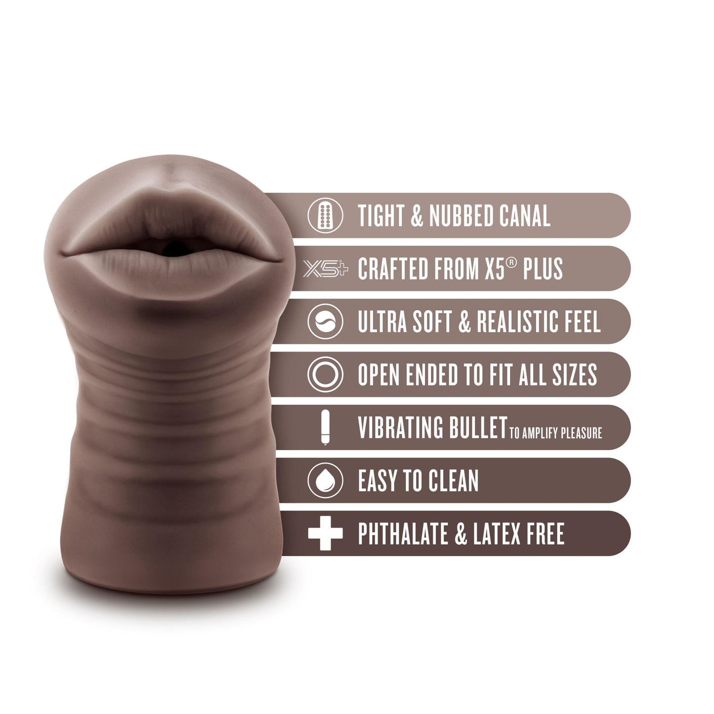 Enlust - Krystal AI Vibrating Mouth Style Stroker - Brown | 810138370070 | Available at EroticWarehouse.com