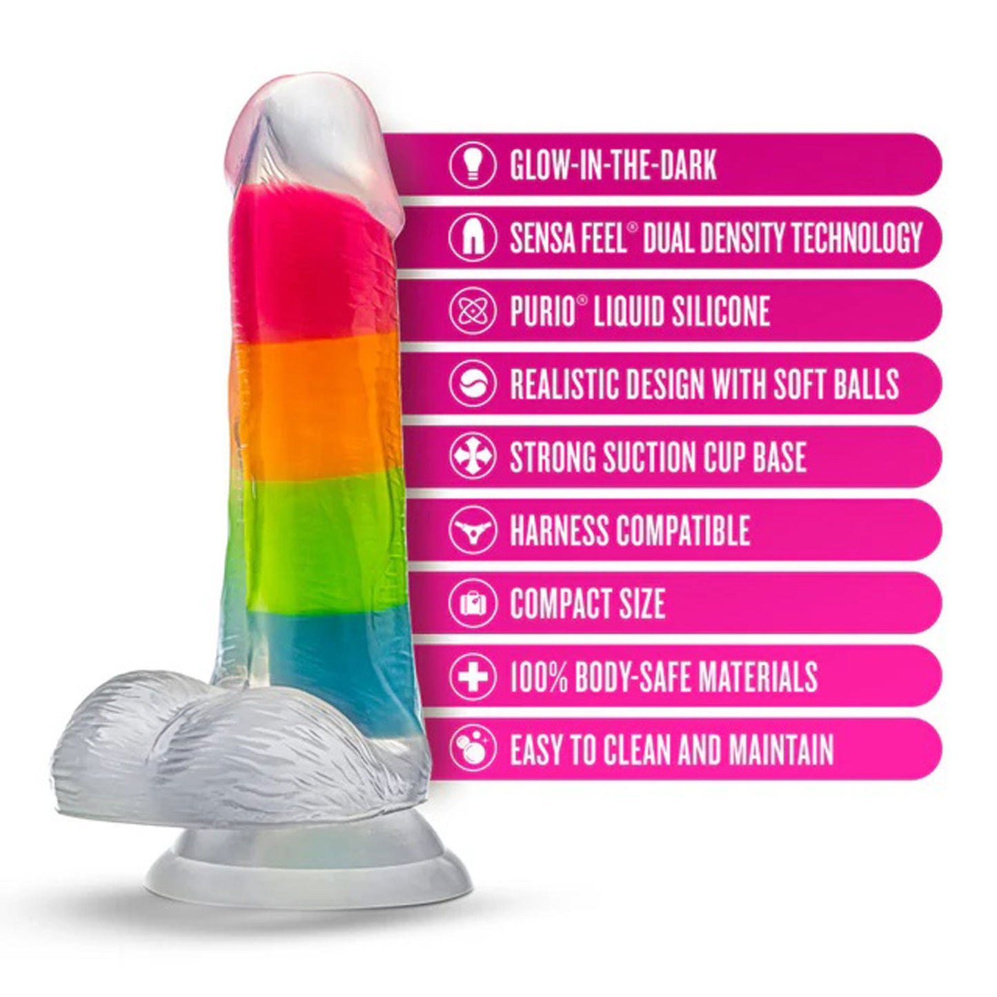 Neo Elite Glow in the Dark Rainbow Rave 6.5" Silicone Dual Density Dildo Multicolored | 810138370650 | Available at EroticWarehouse.com