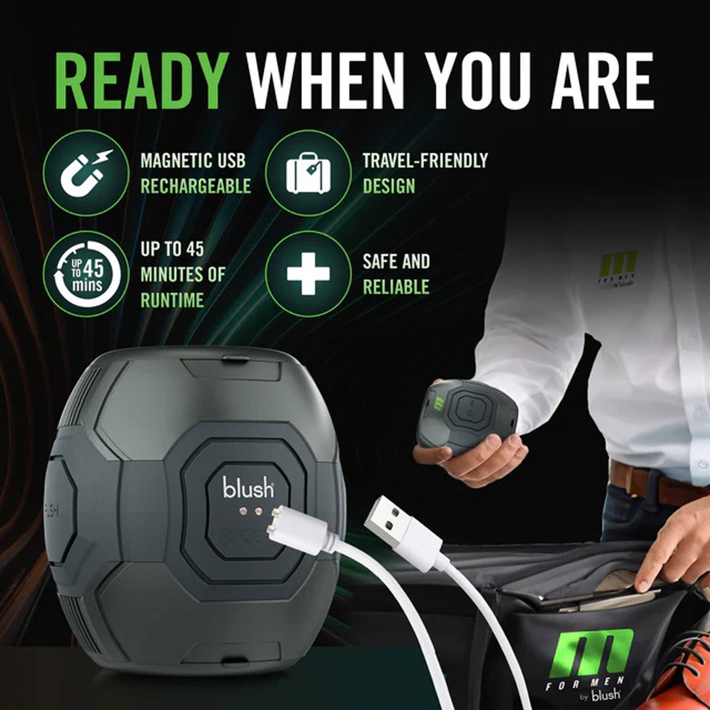 M for Men - Dome X - Vibrating Masturbator - Black | 810138370339 | Available at EroticWarehouse.com