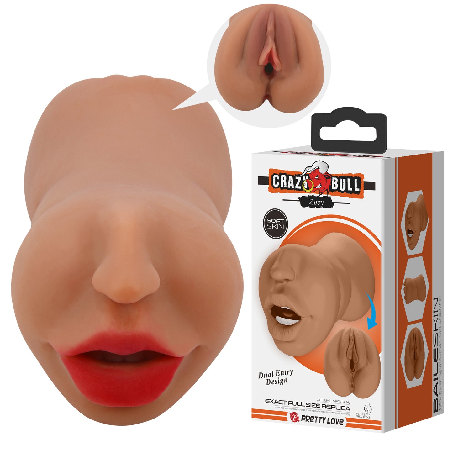 Zoey Mouth And Pussy Double Entrance Masturbator Sleeve - Brown | 6959532360165 | Available at EroticWarehouse.com