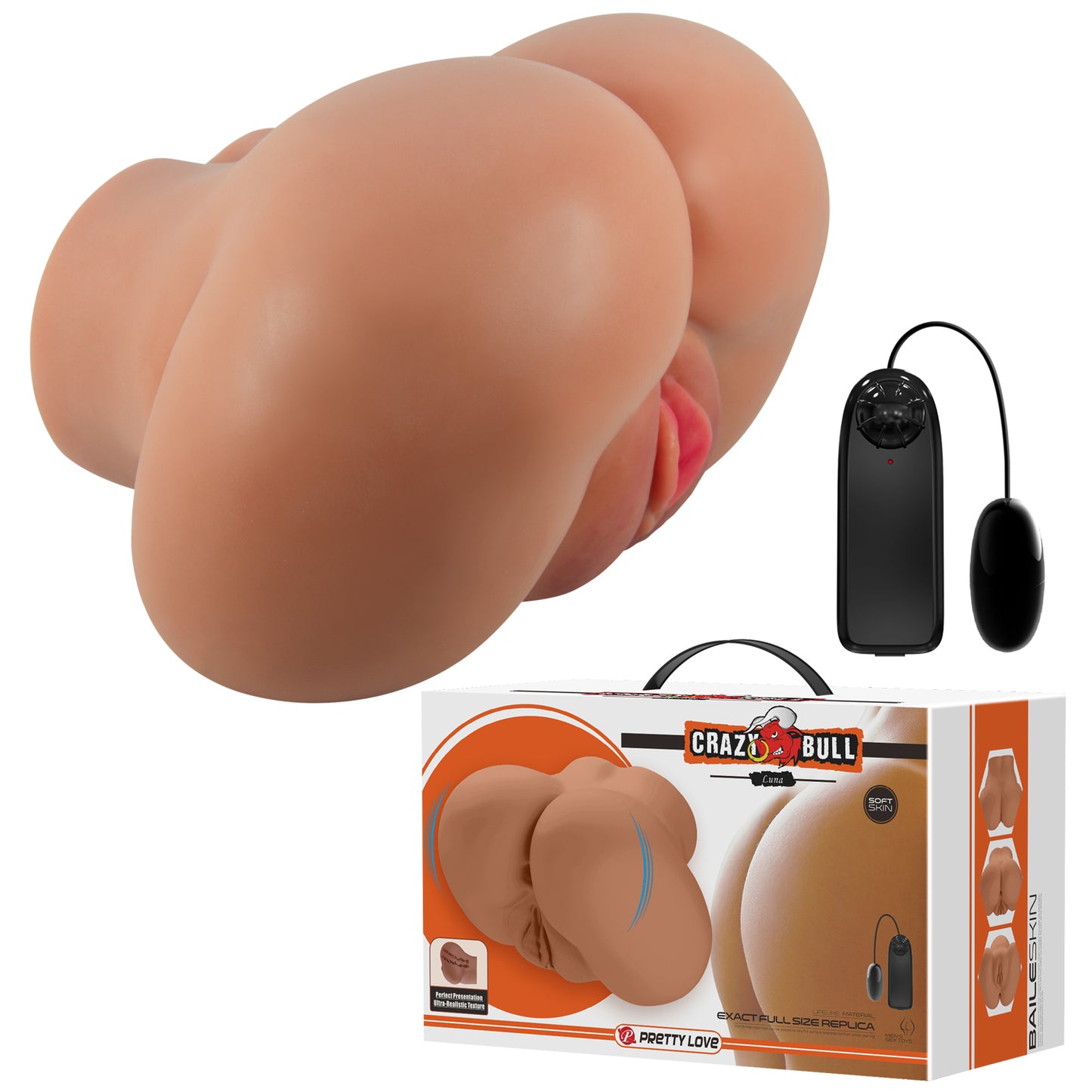 Luna Realistic Vagina and Ass Vibrating Stroker - Tan | 6959532360196 | Available at EroticWarehouse.com