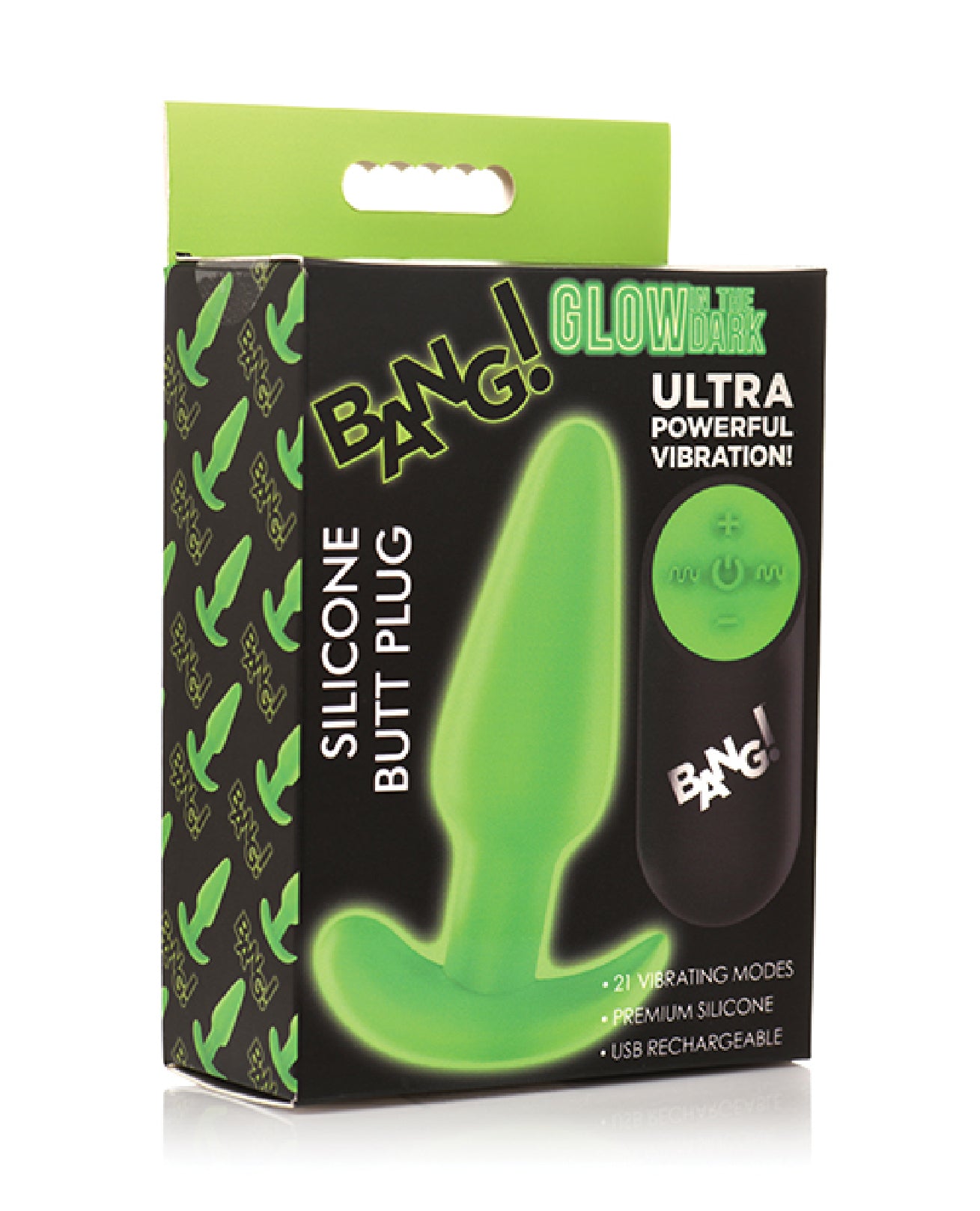 Glow in the Dark Butt Plug With Remote - Green | 848518055477 | Available at EroticWarehouse.com