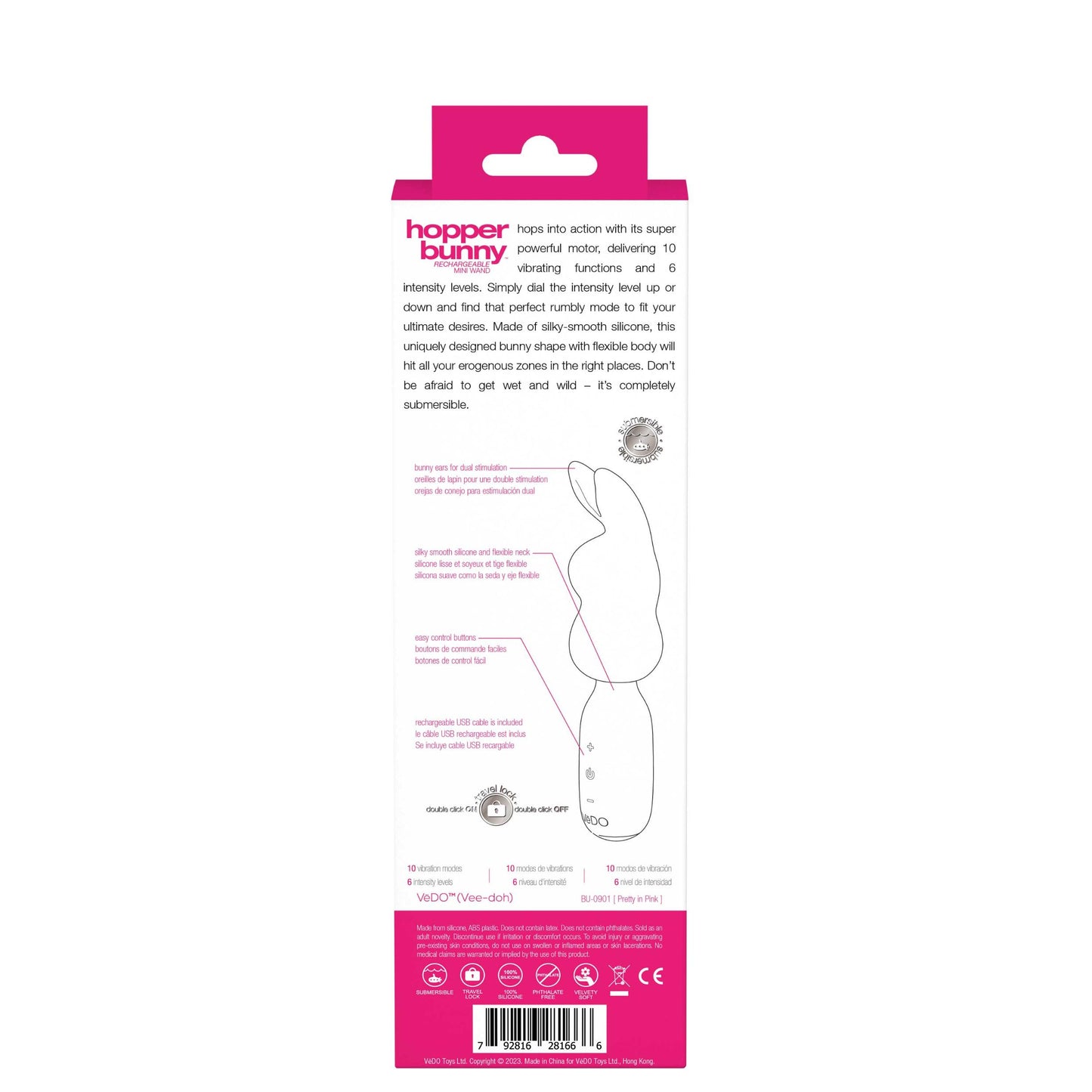 Hopper Bunny Rechargeable Mini Wand - Pretty in Pink | 792816281666 | Available at EroticWarehouse.com