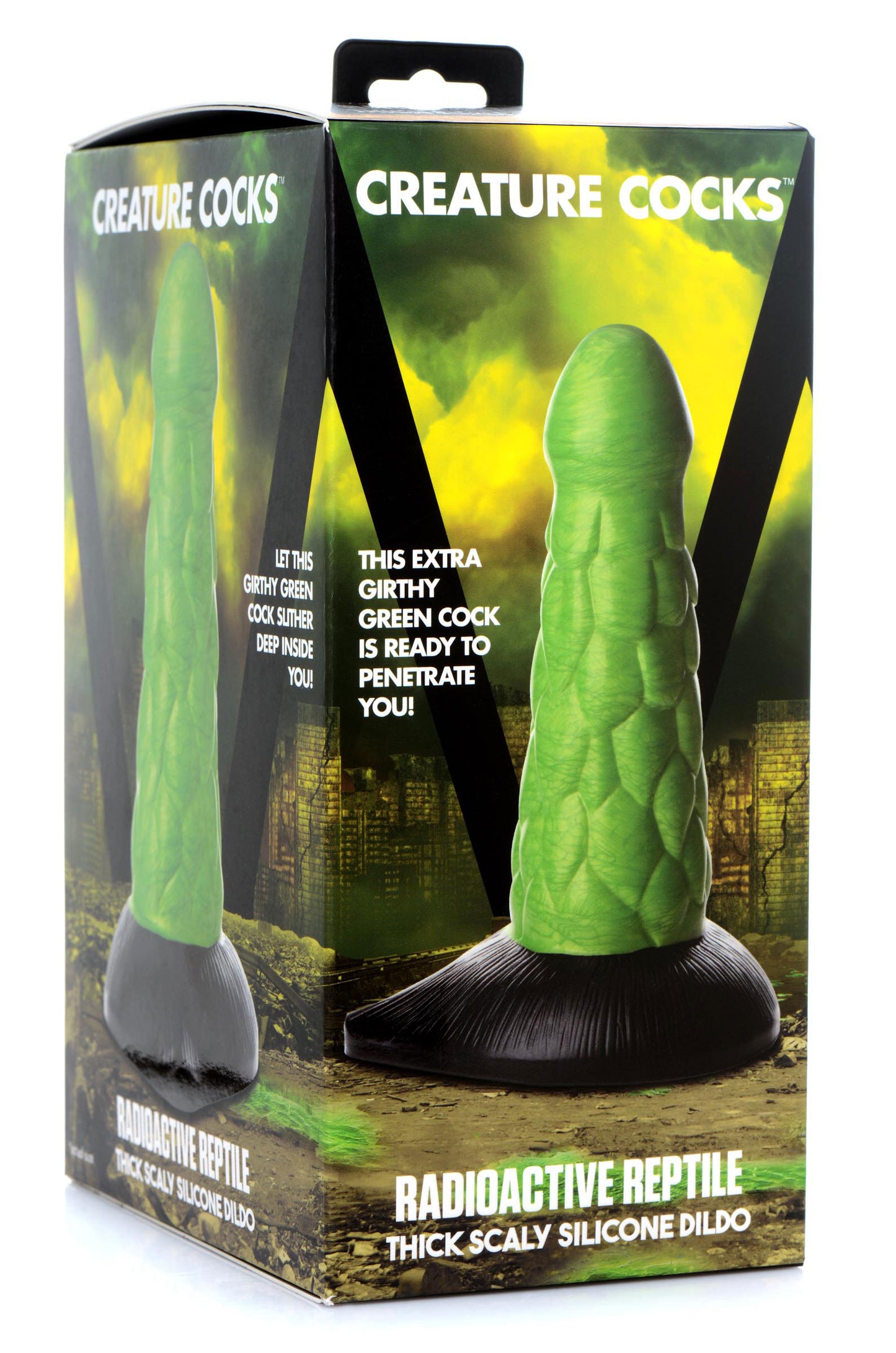 Radioactive Reptile Thick Scaly Silicone Dildo - Green | 848518046055 | Available at EroticWarehouse.com