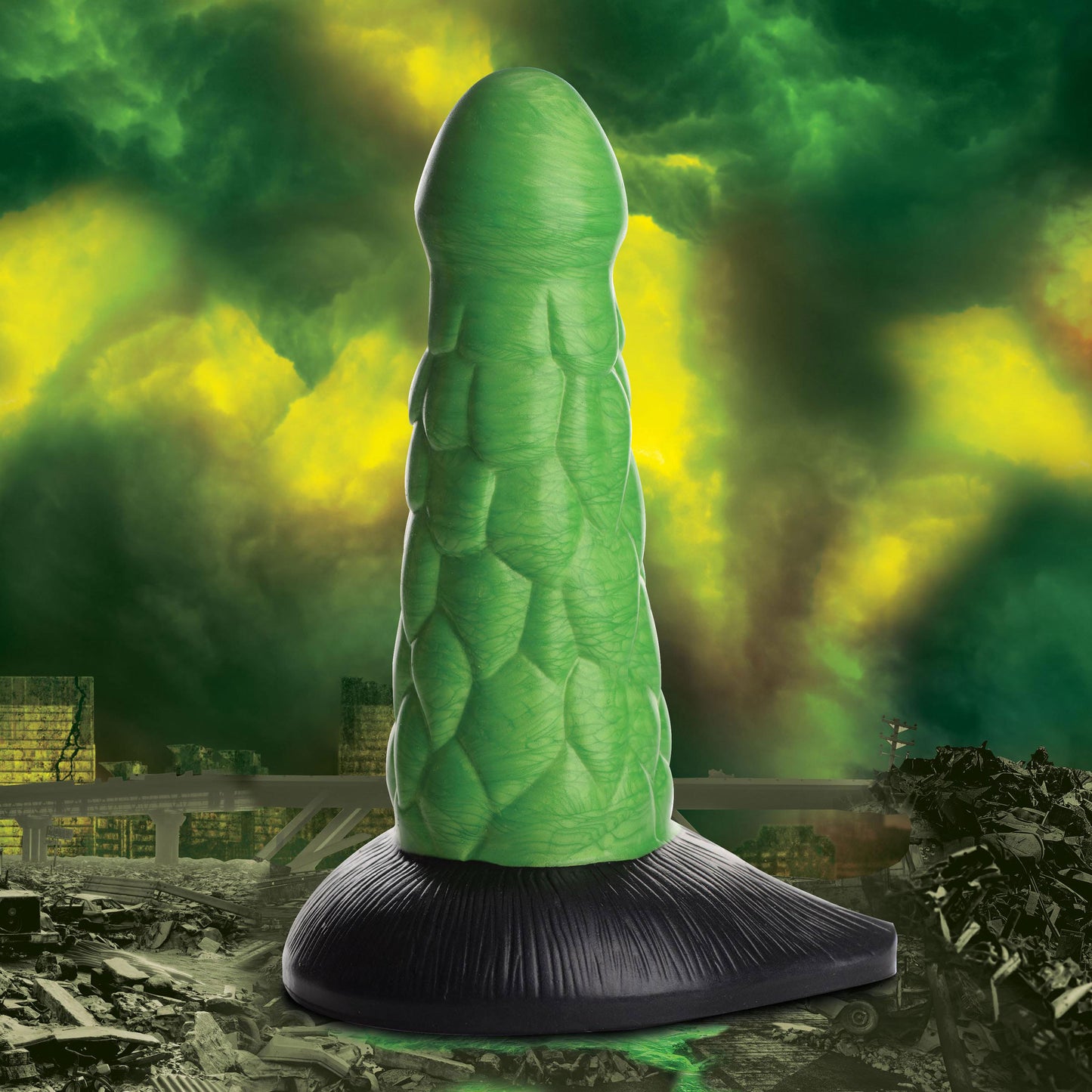 Radioactive Reptile Thick Scaly Silicone Dildo - Green | 848518046055 | Available at EroticWarehouse.com