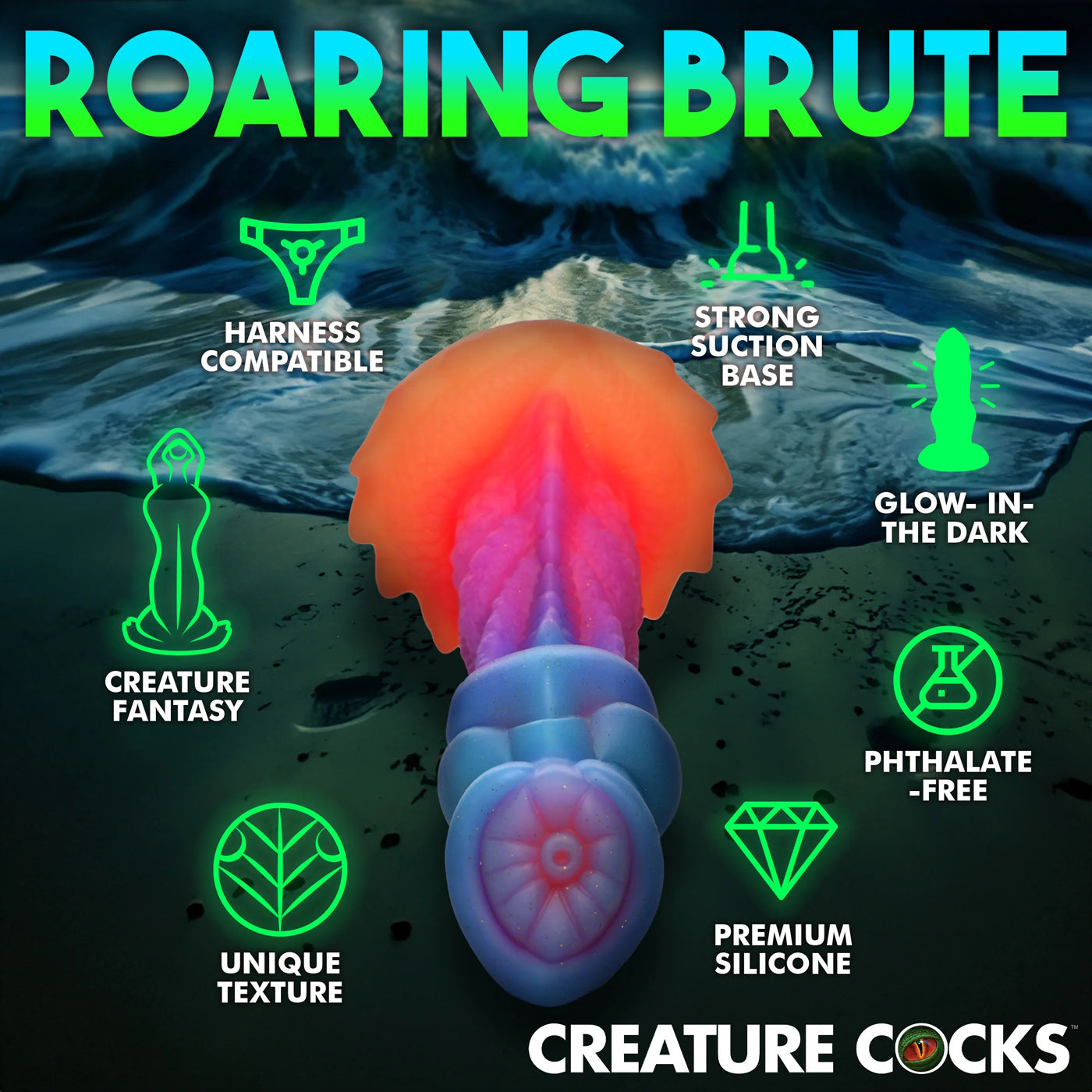 Aqua-Cock Glow-in-the-Dark Silicone Dildo | 848518053251 | Available at EroticWarehouse.com