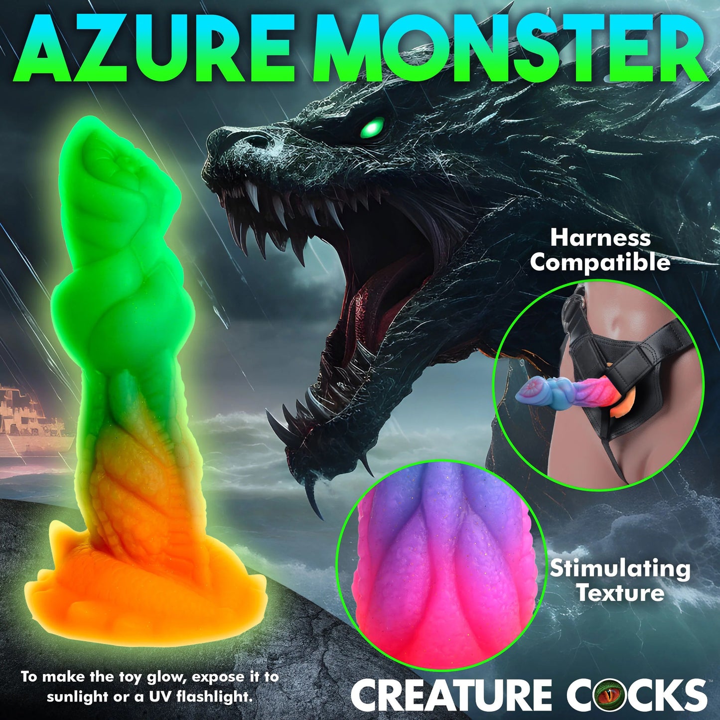 Aqua-Cock Glow-in-the-Dark Silicone Dildo | 848518053251 | Available at EroticWarehouse.com