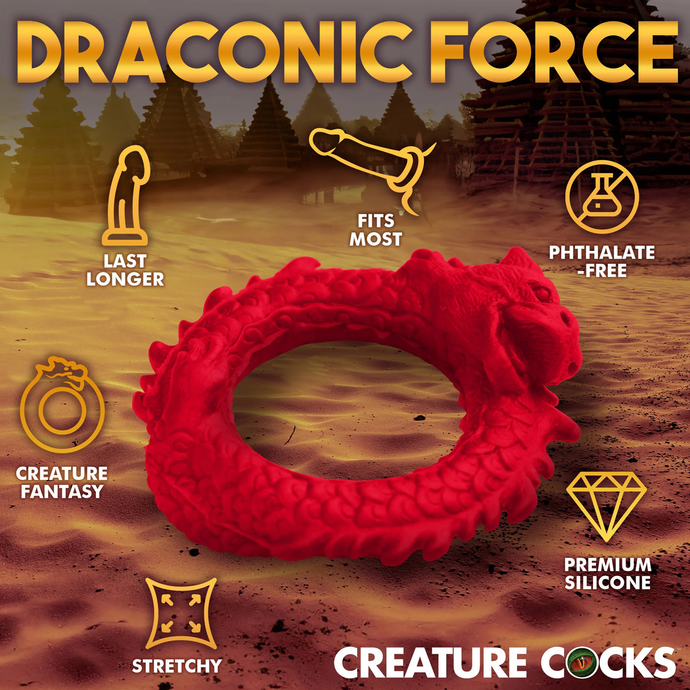 Rise of the Dragon Silicone Cock Ring - Red | 848518053305 | Available at EroticWarehouse.com