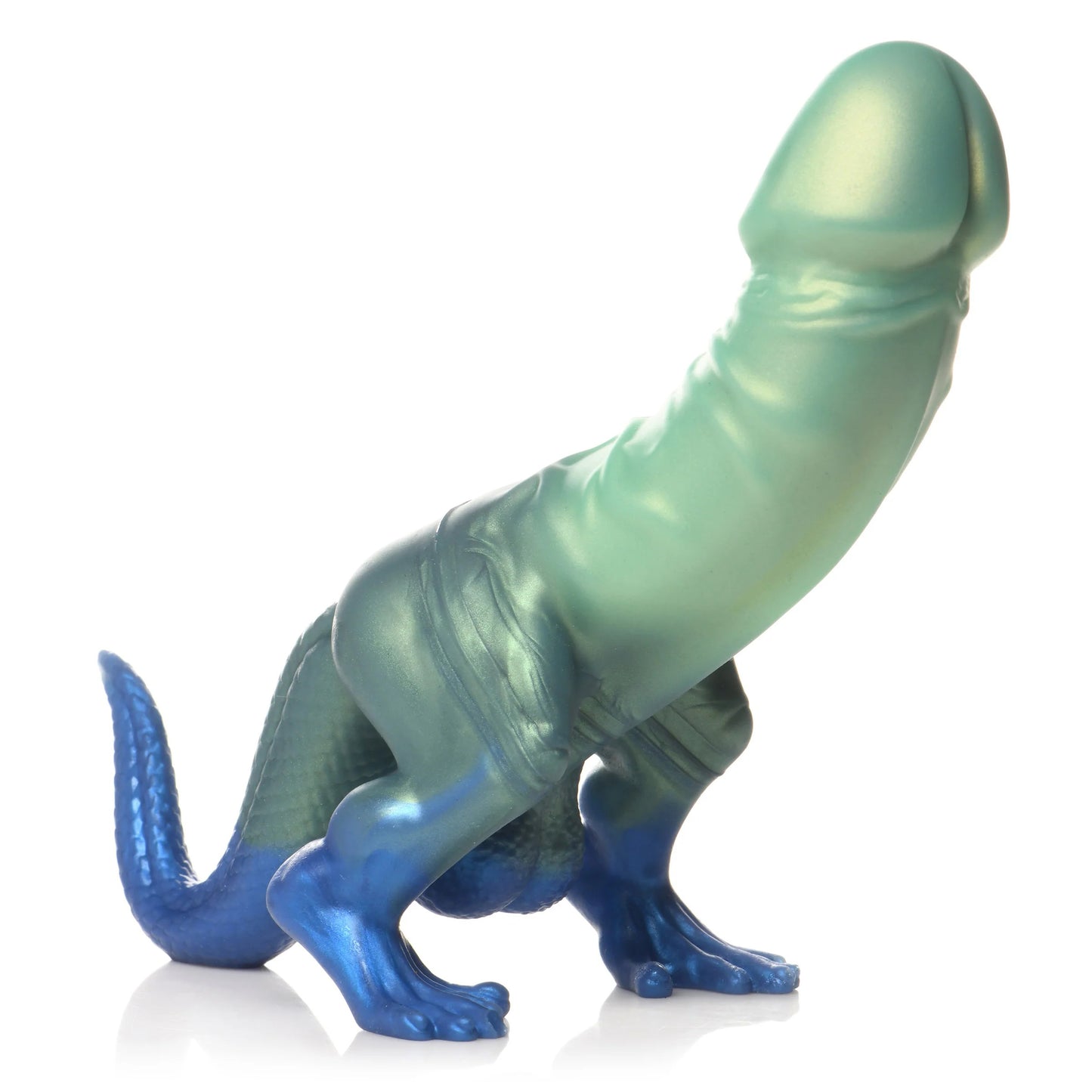 Jurassic Cock Dinosaur Silicone Dildo - Green/blue | 848518054494 | Available at EroticWarehouse.com