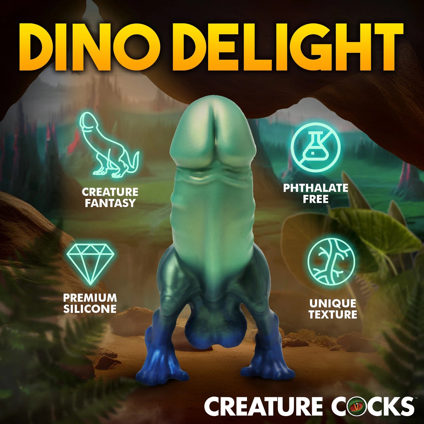 Jurassic Cock Dinosaur Silicone Dildo - Green/blue | 848518054494 | Available at EroticWarehouse.com