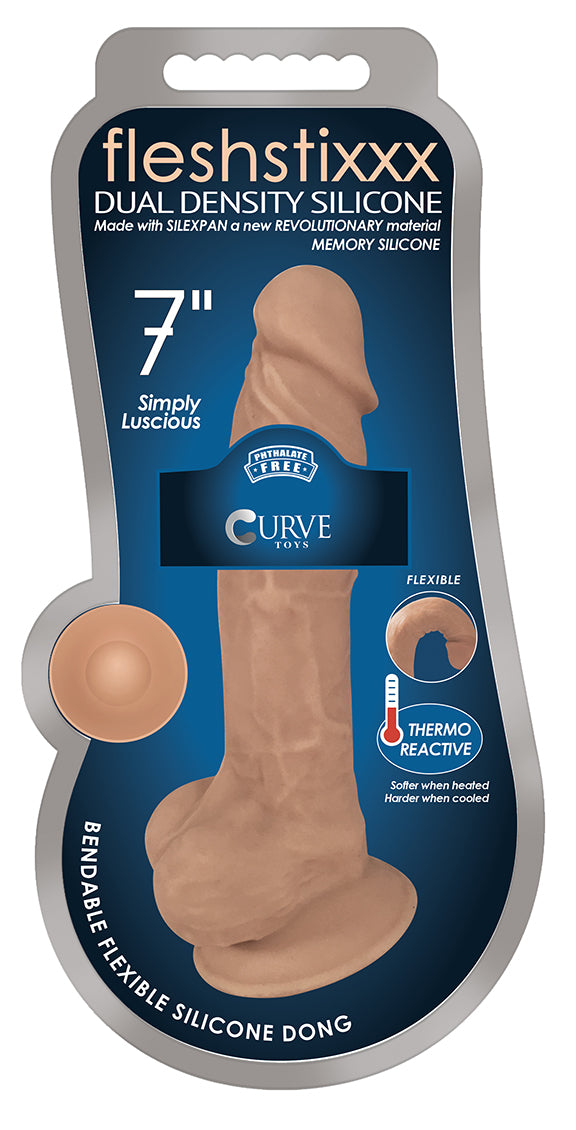 7 Inch Fleshstixxx Silicone Dildo with Balls - Latte | 653078940657 | Available at EroticWarehouse.com