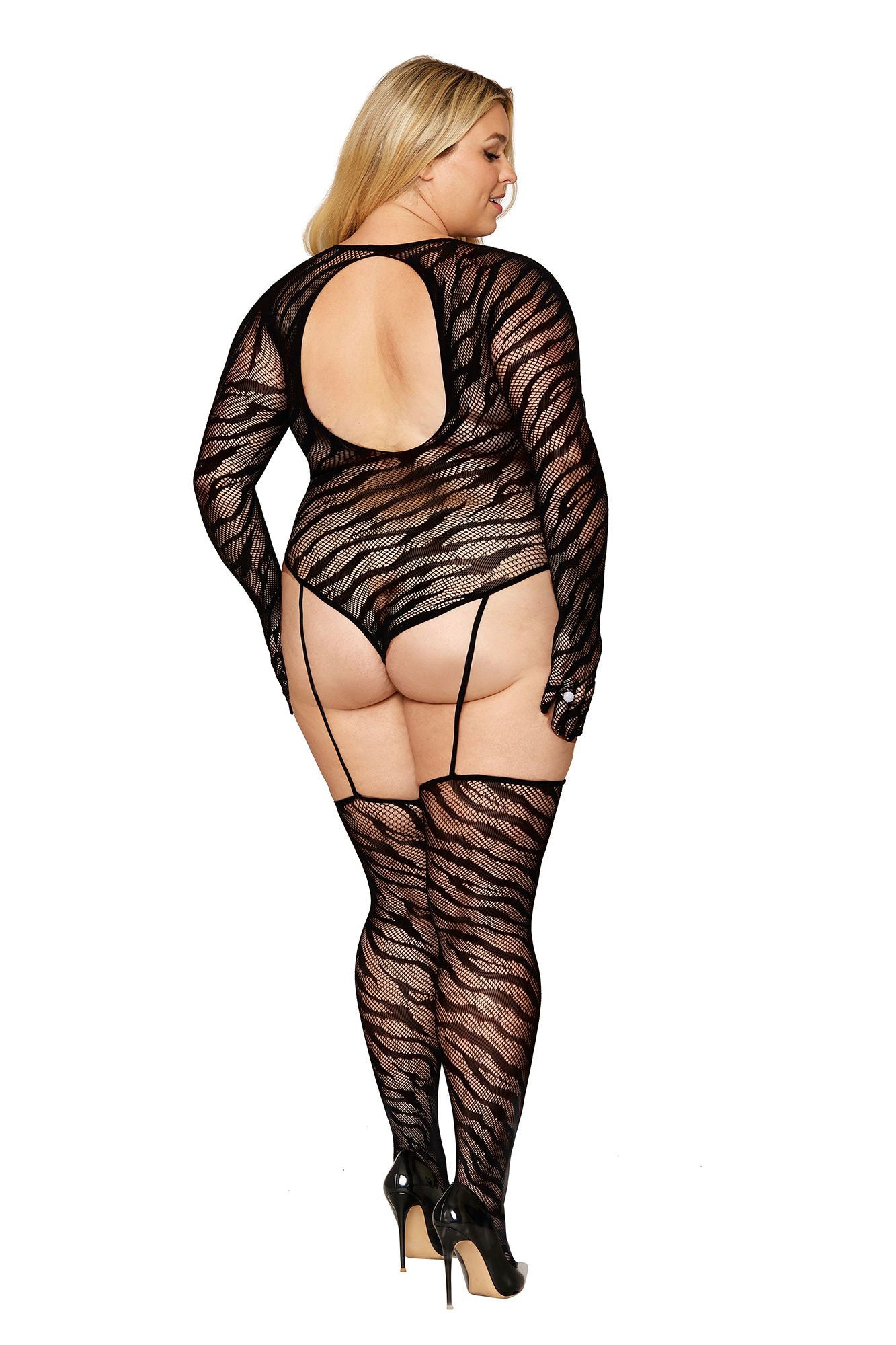 Teddy Bodystocking With Fingered Gloves - Queen Size - Black | 888368333059 | Available at EroticWarehouse.com