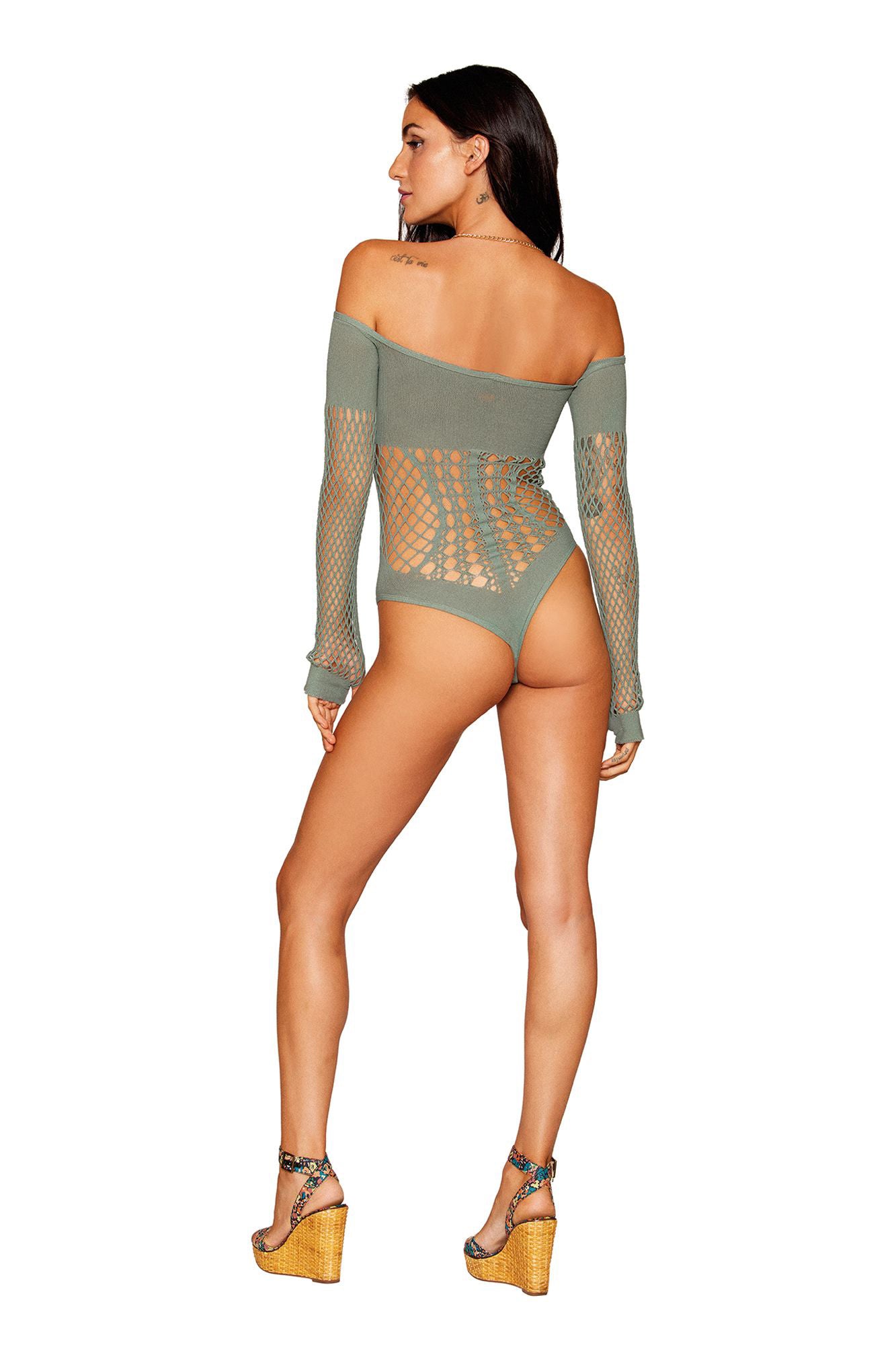 Long Sleeve Teddy - One Size - Sage | 888368346813 | Available at EroticWarehouse.com