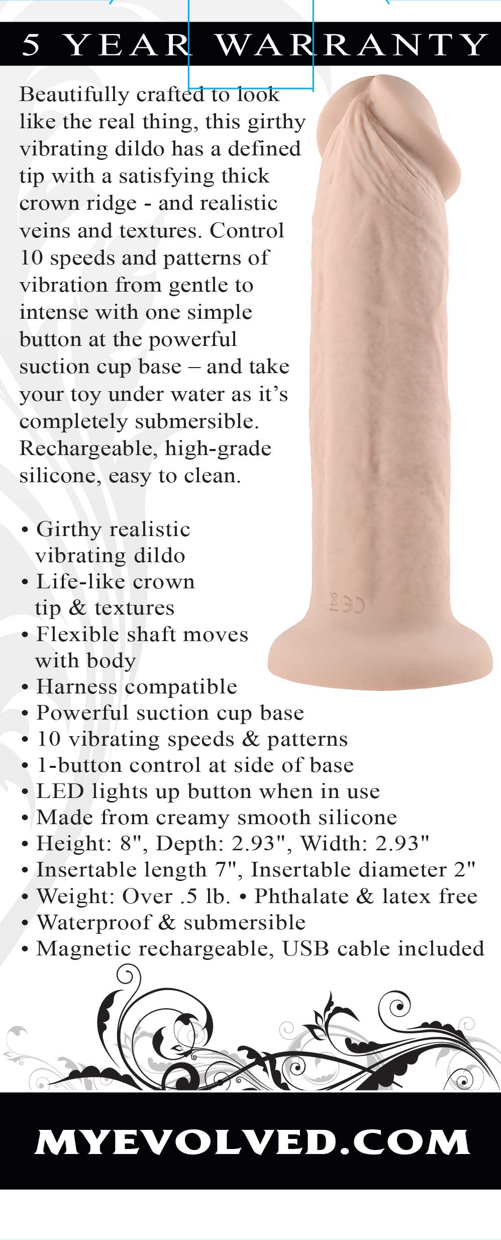 7 Inch Girthy Vibrating Dong - Light | 844477022734 | Available at EroticWarehouse.com