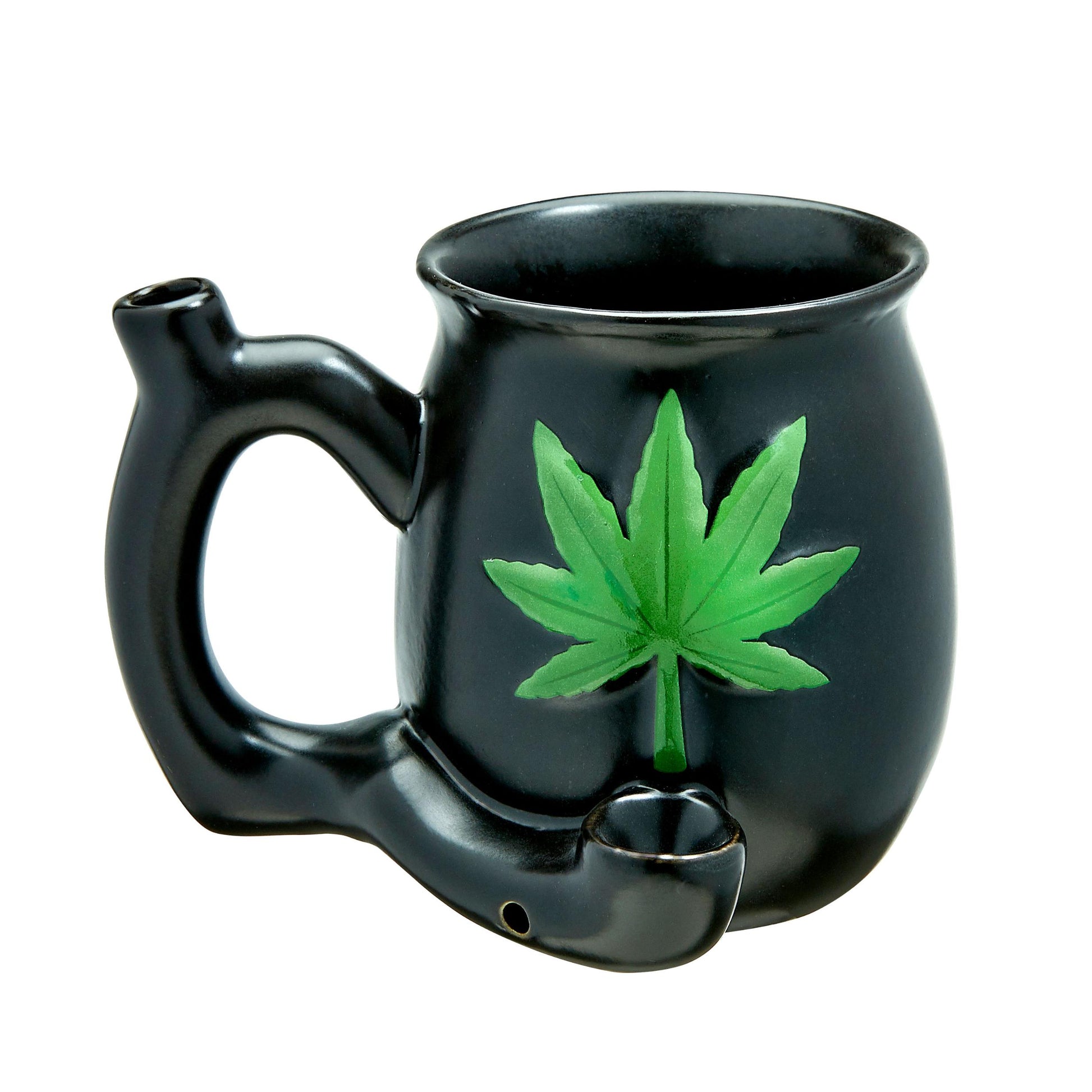 Black Matt Mug With Embossed Green Leaf - Roast and Toast | 638054825043 | Available at EroticWarehouse.com