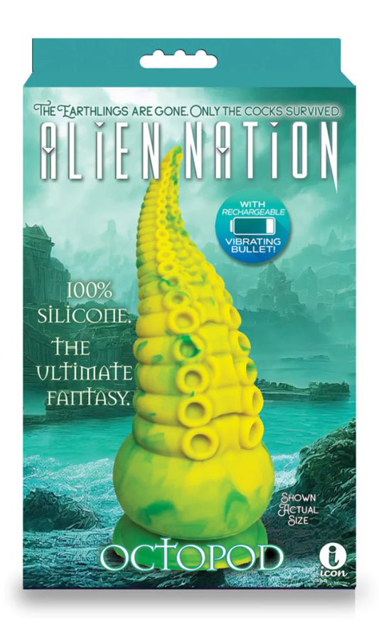 Alien Nation Octopod Silicone Rechargeable Vibrating Creature Dildo - Yellow and Green | 847841013543 | Available at EroticWarehouse.com