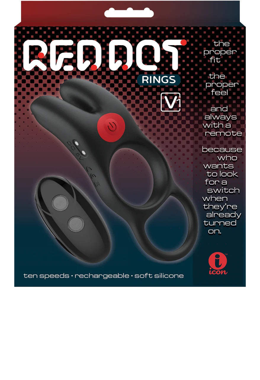 Red Dot Vibrating Cock Ring V1 With Remote - Black/red | 847841050760 | Available at EroticWarehouse.com