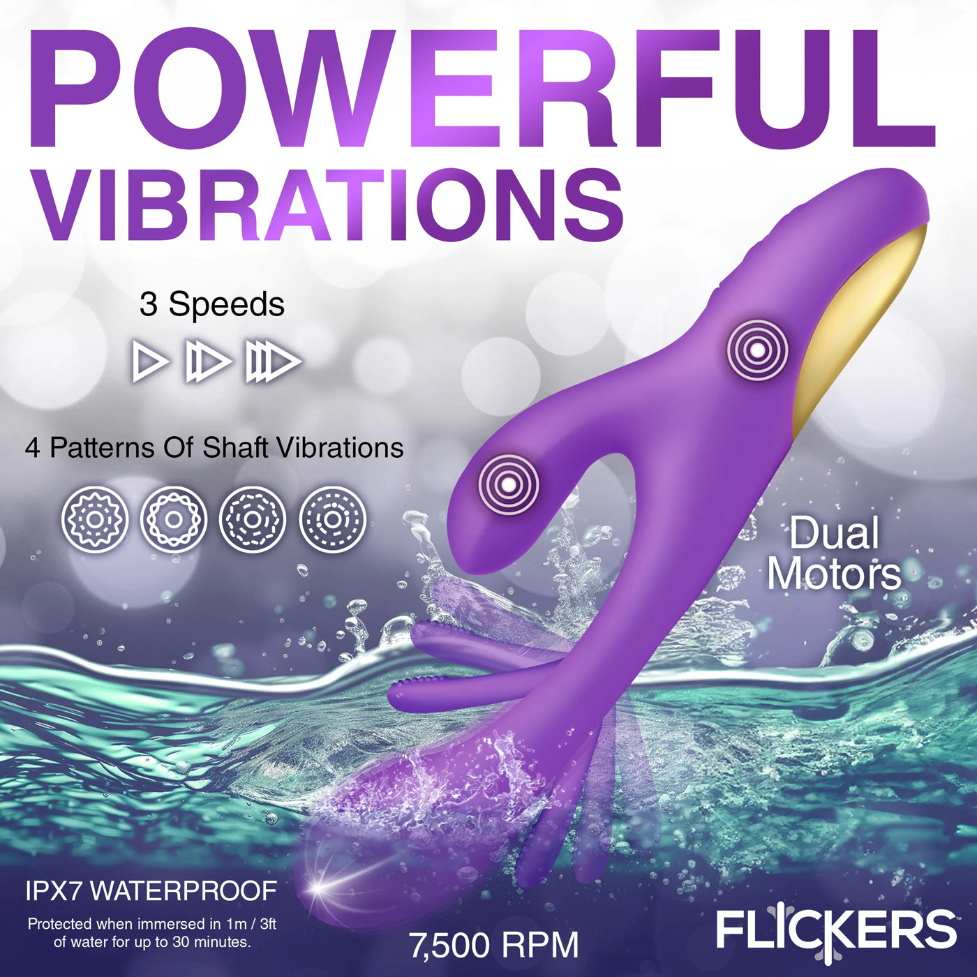 Tri-Flick Flicking Silicone Rabbit Vibrator - Purple | 848518054661 | Available at EroticWarehouse.com