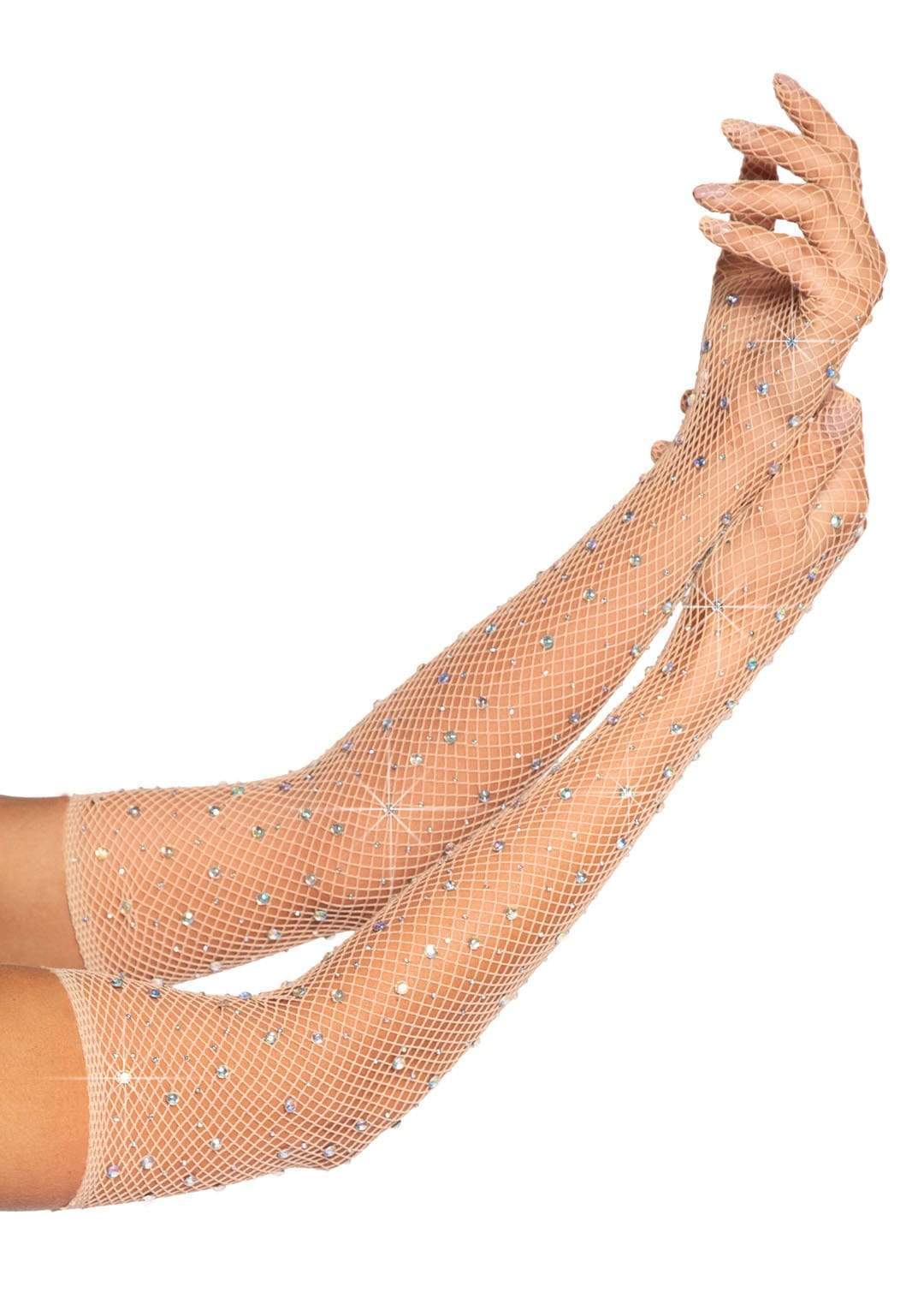 Rhinestone Fishnet Long Gloves Nude | 714718550664 | Available at EroticWarehouse.com