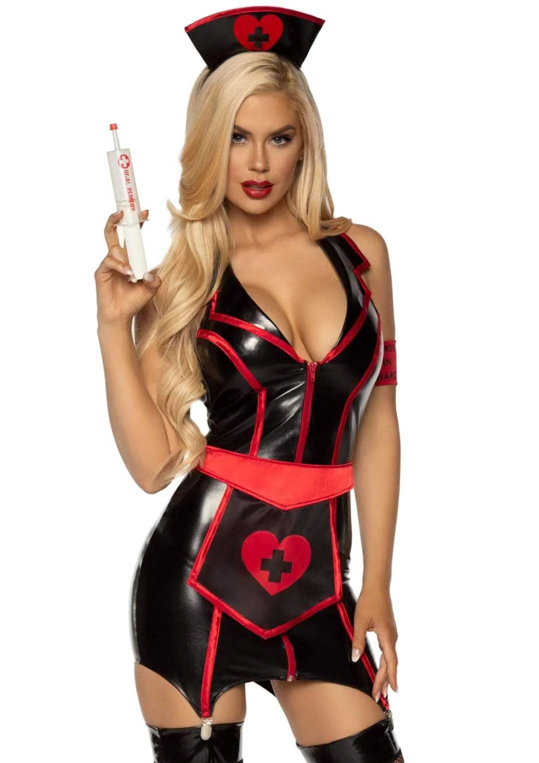 Naughty Nurse Costume - Medium - Black/red | 714718550190 | Available at EroticWarehouse.com