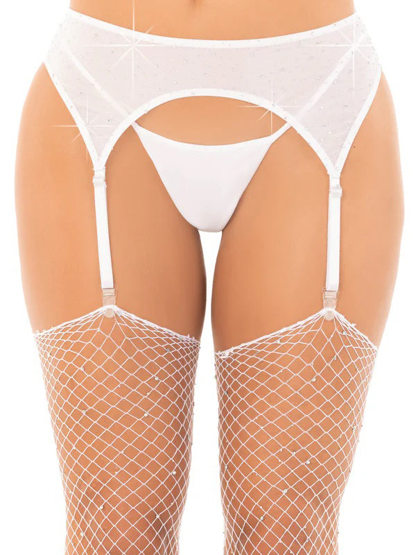 Rhinestone Garter Belt O/s - White | 714718574189 | Available at EroticWarehouse.com